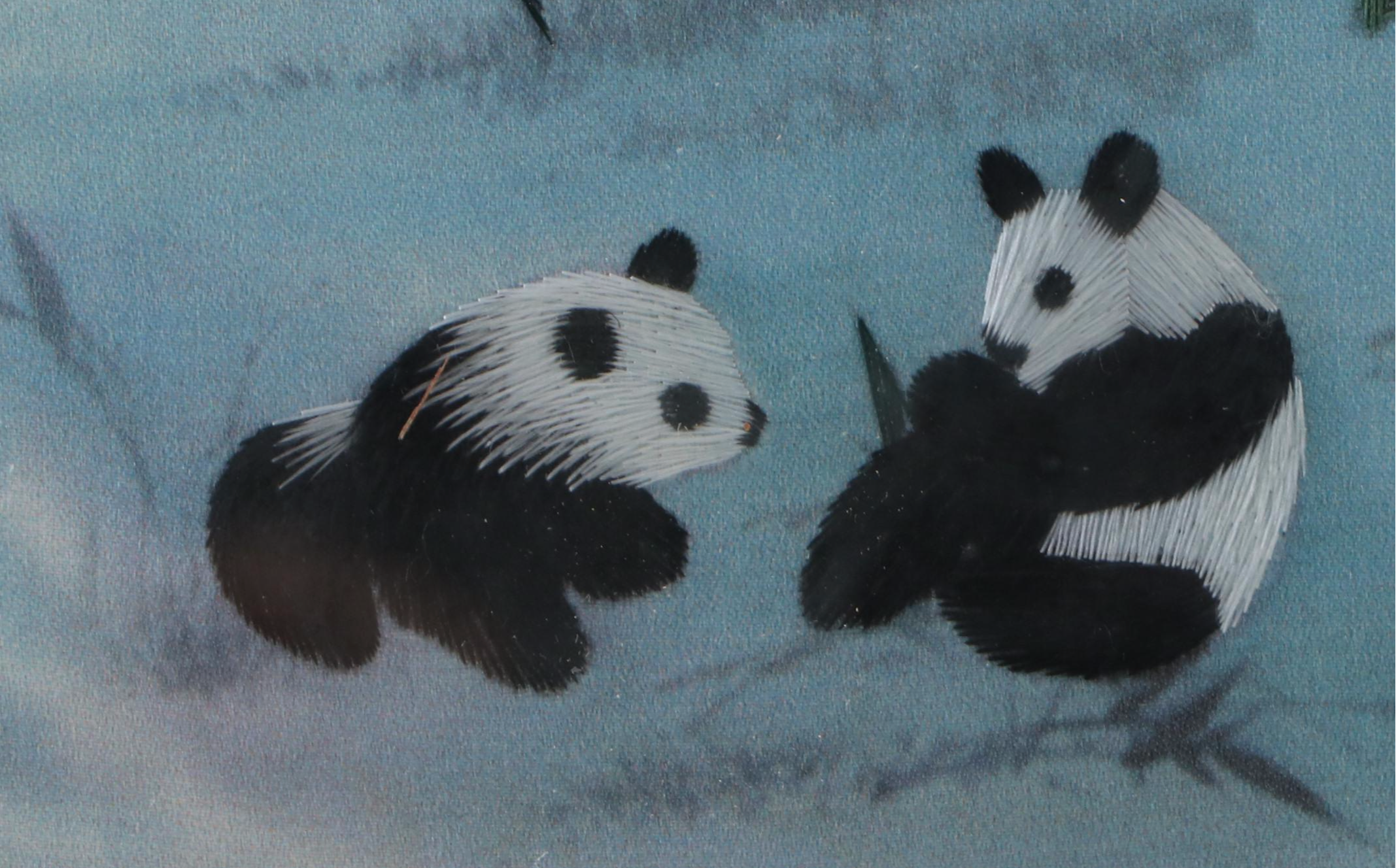 Chinese Pandas Embroidery on Silk Panel with Presentation Box