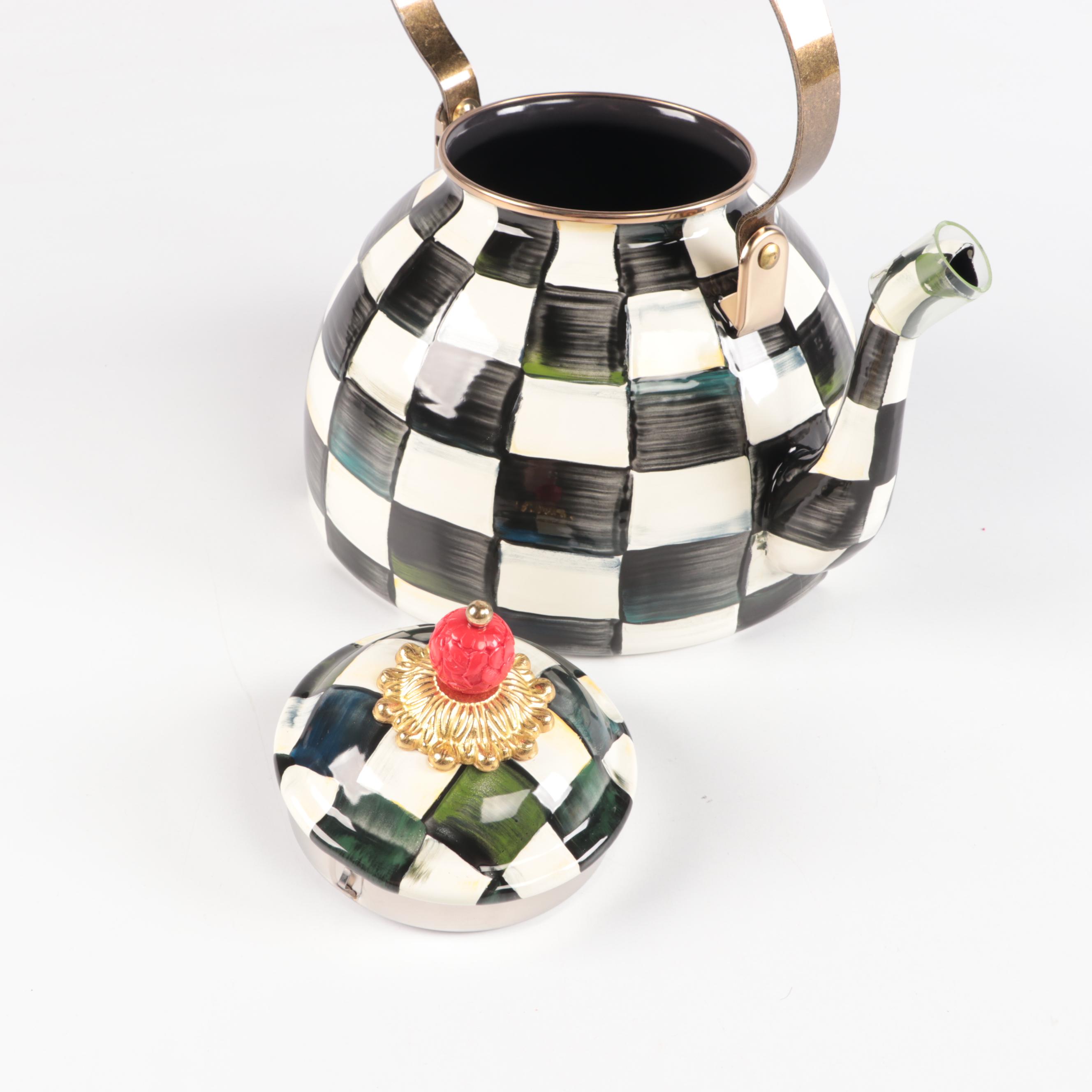 MacKenzie-Childs "Courtly Check" Enamelware Tea Kettle