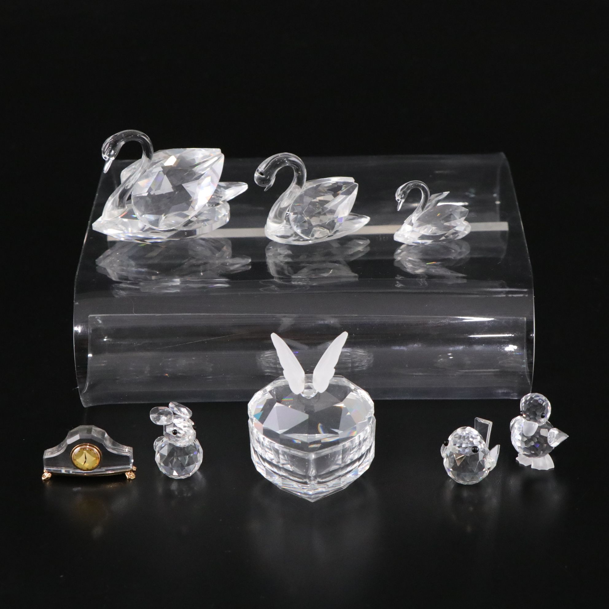 Swarovski Crystal Swan, Duck and Rabbit Figurines with Stand