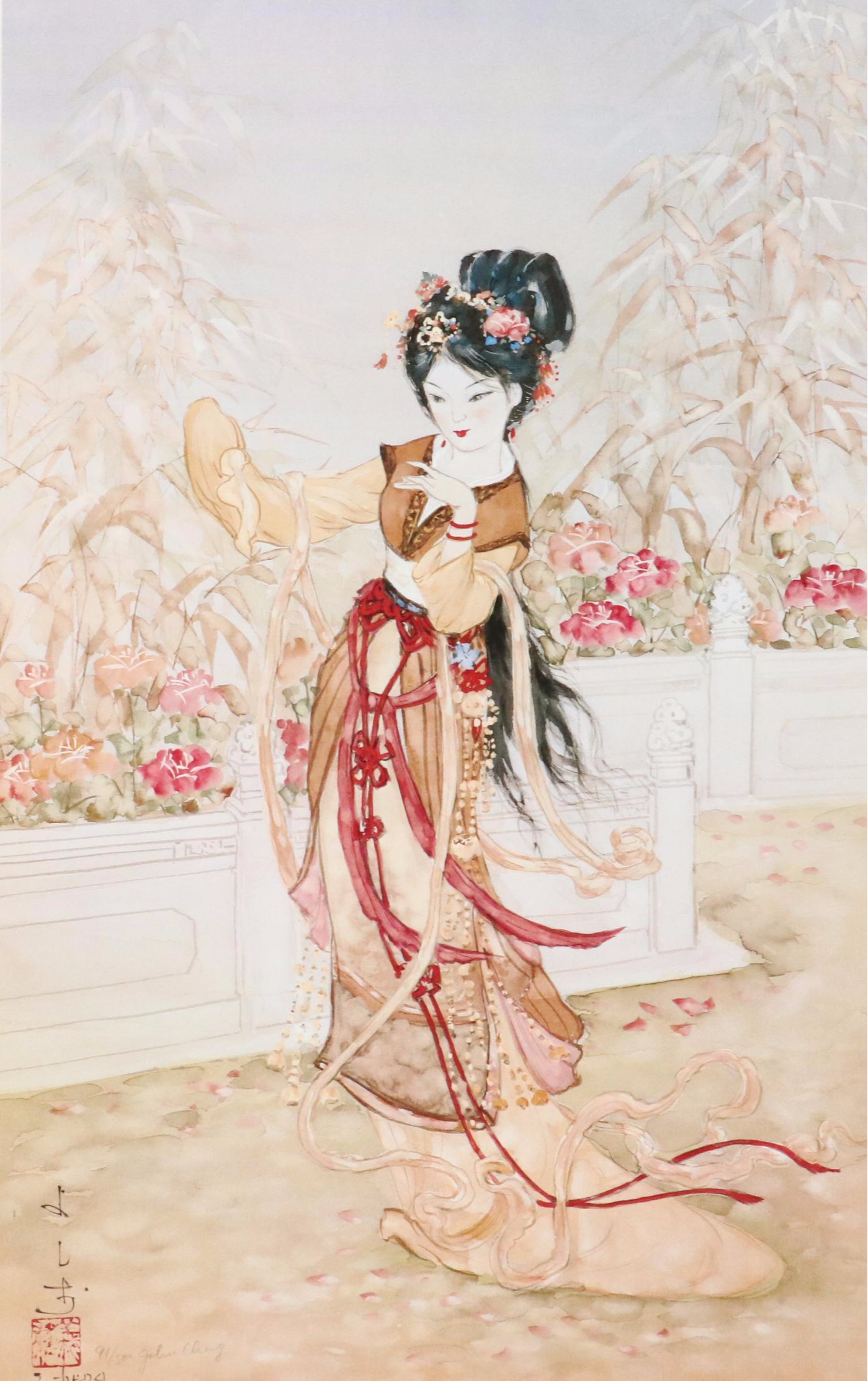 John Cheng Offset Lithographs of Young Japanese Women in Gardens
