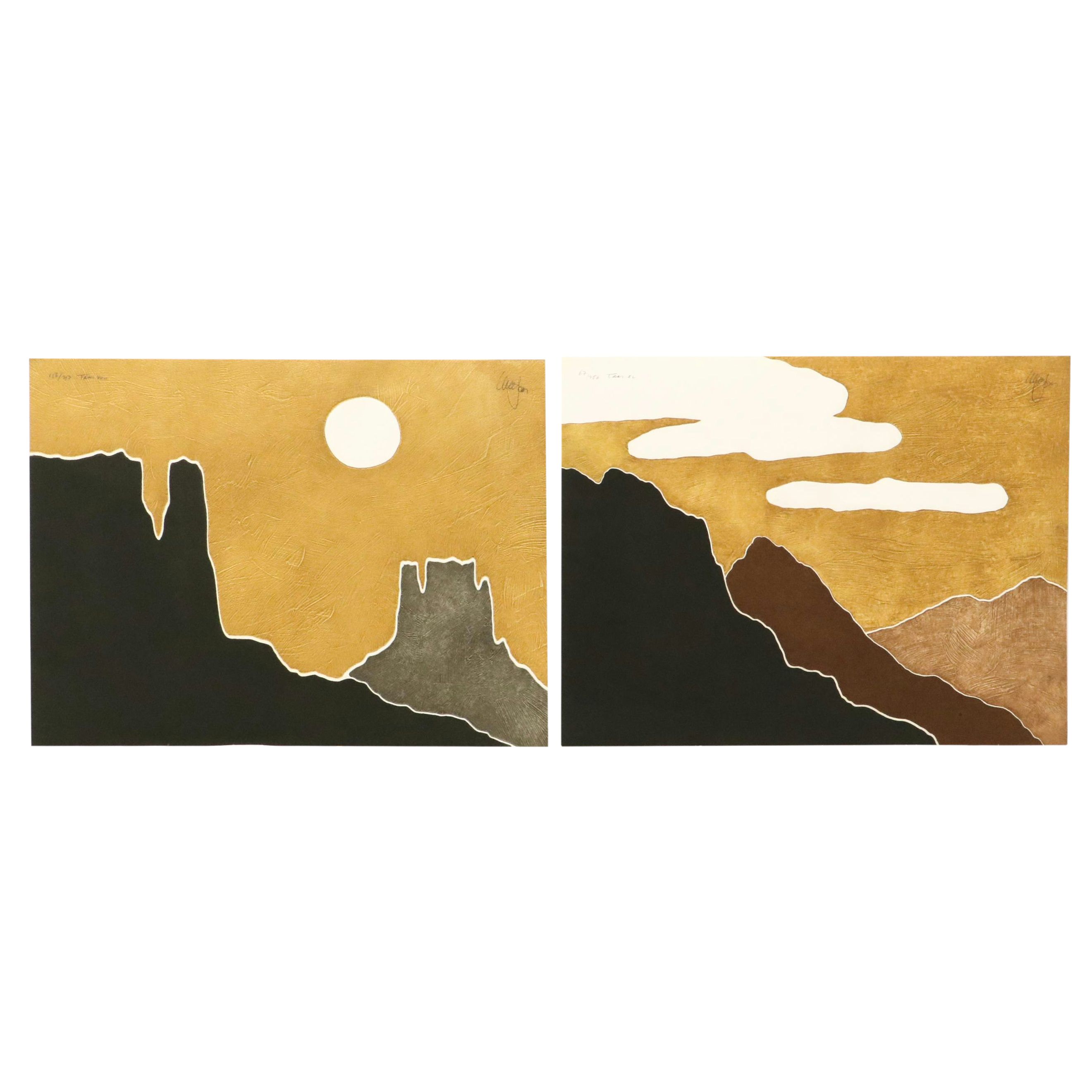 Peter Keefer Collagraphs of Southwestern Landscapes "Taos XL" and "Taos XVII"