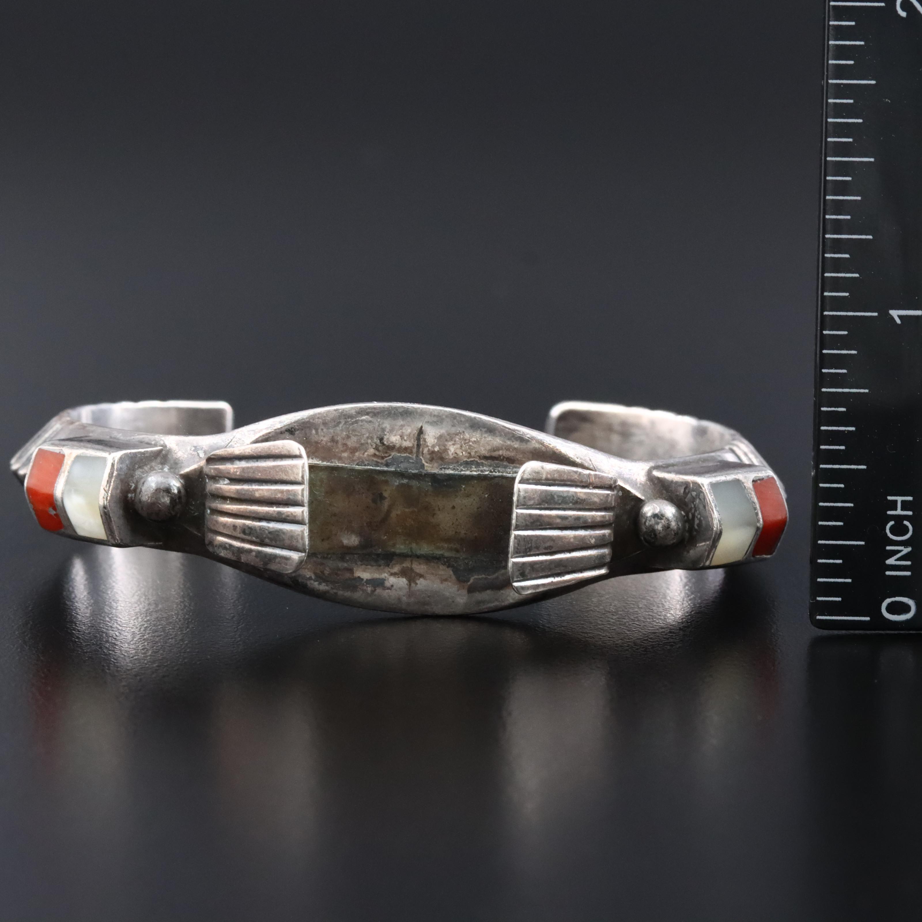 Southwestern Sterling Coral and Mother-of-Pearl Watch Cuff