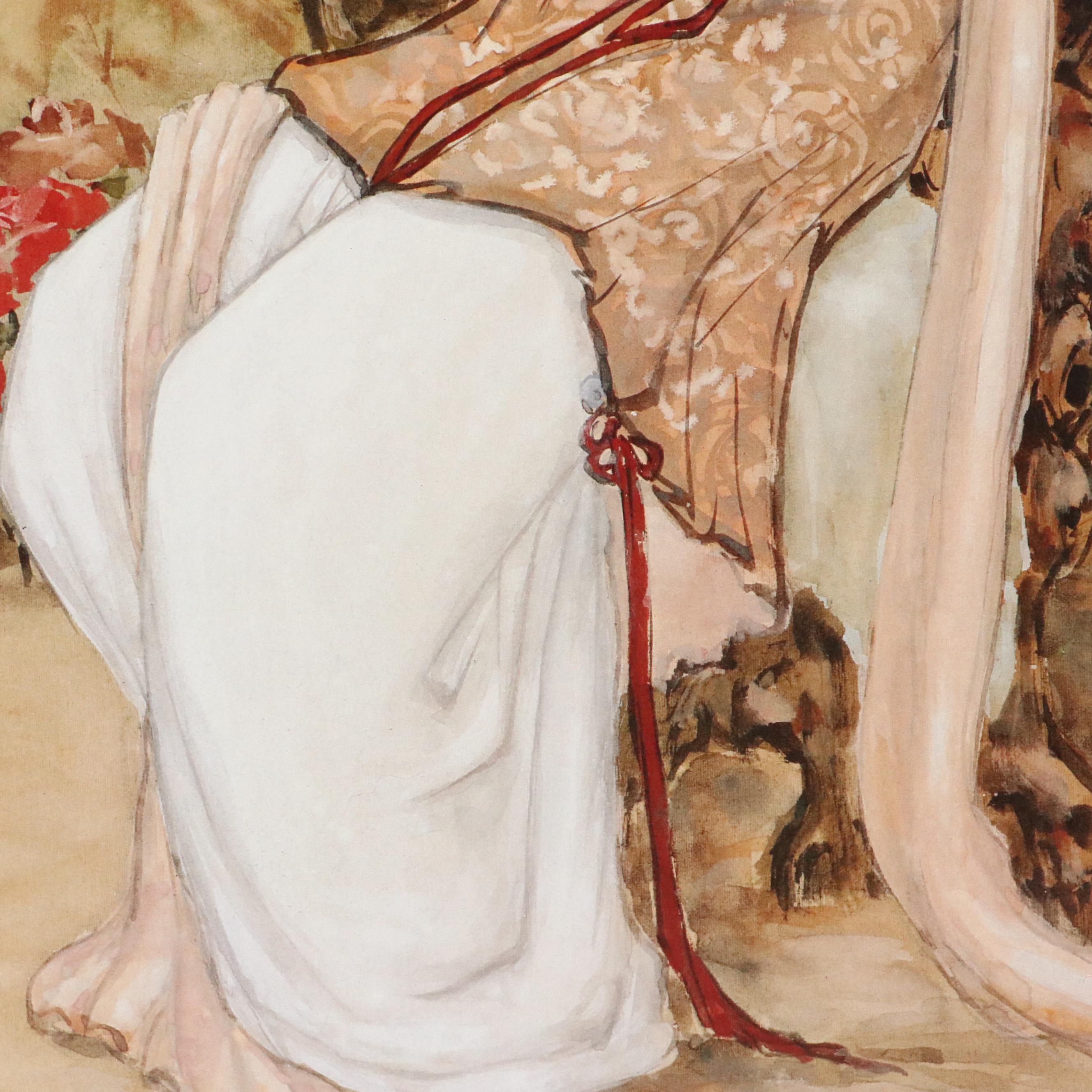 John Cheng Offset Lithographs of Young Japanese Women in Gardens