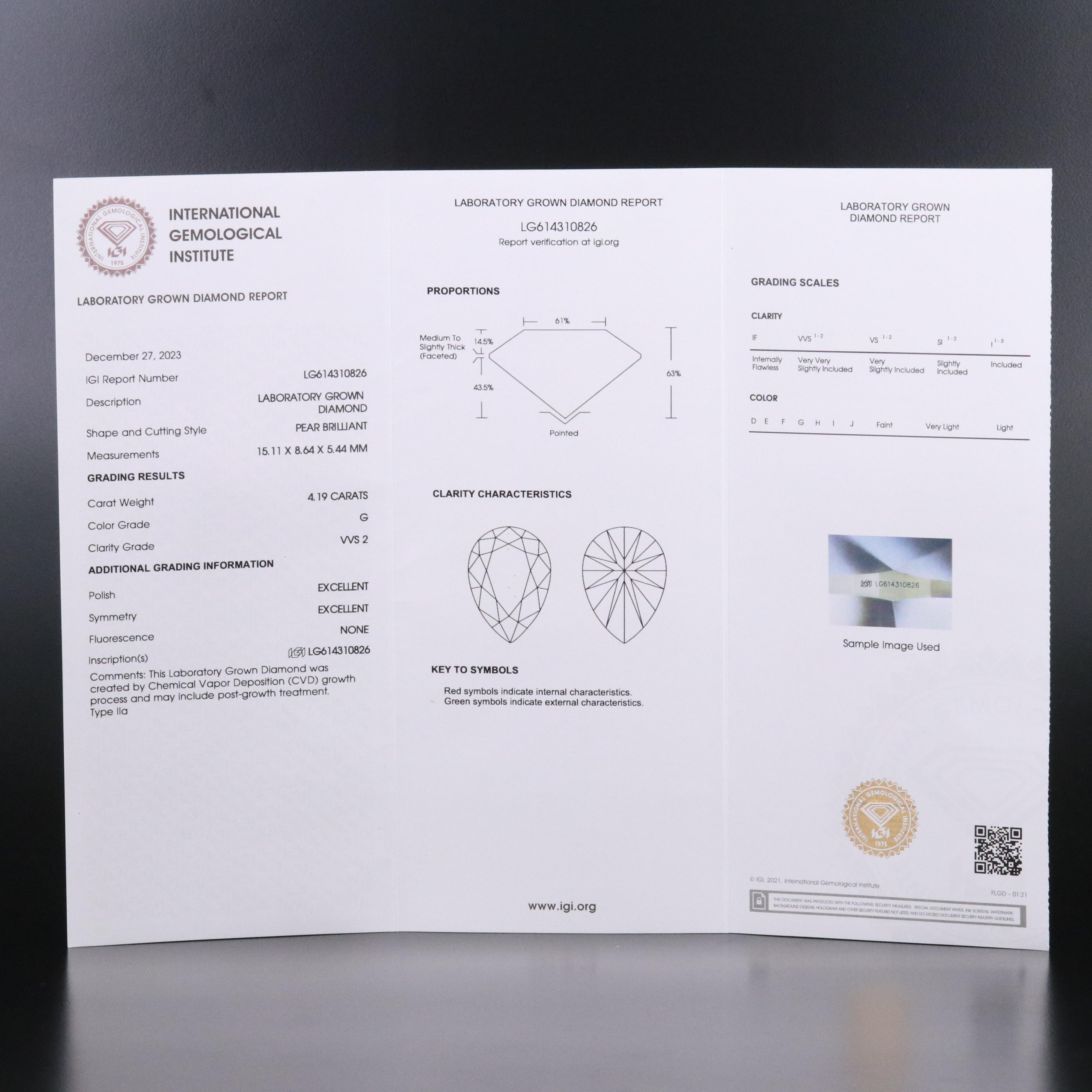 14K 4.19 CT Lab Grown Diamond Pendant Necklace with IGI Report