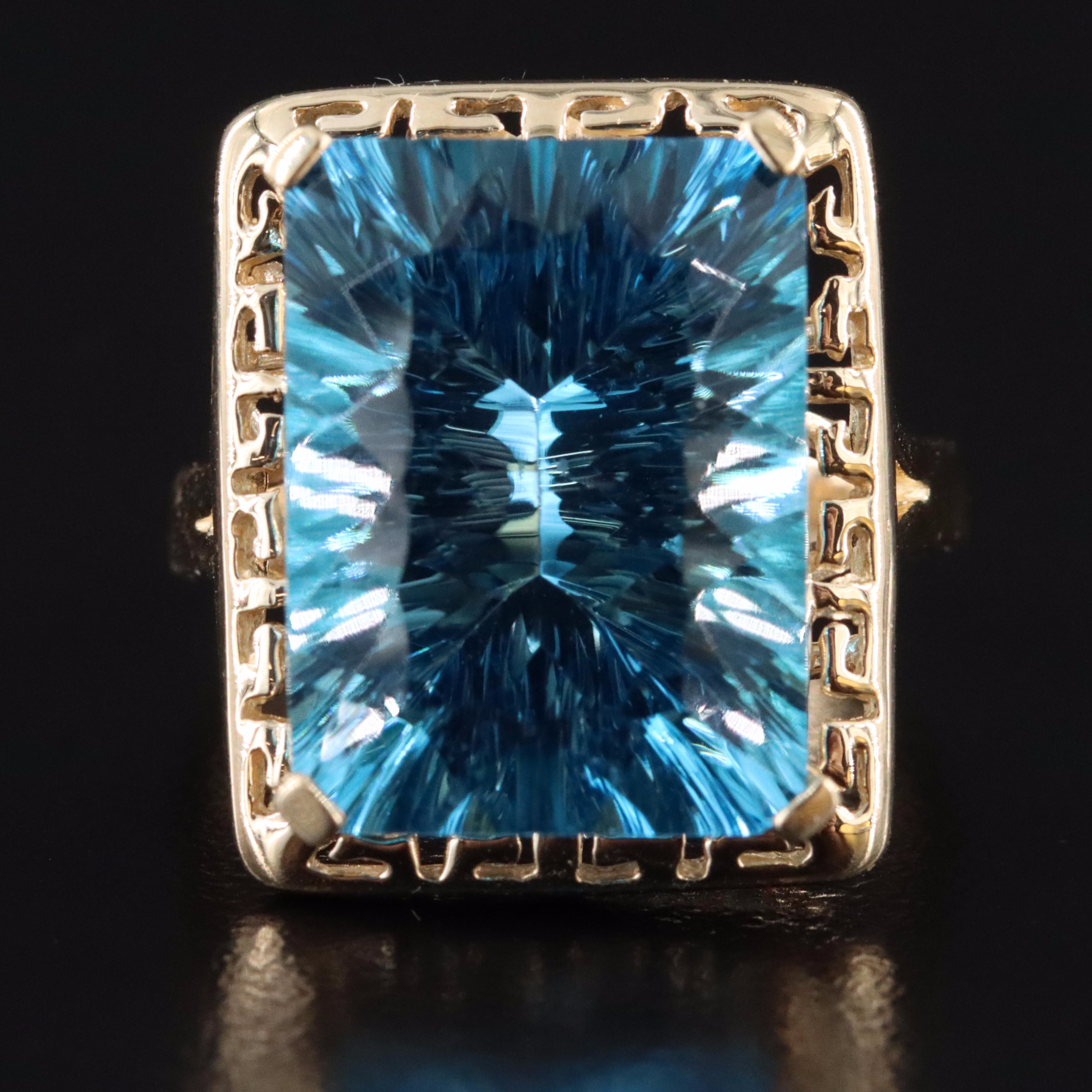 14K 16.21 CT Swiss Blue Topaz Ring