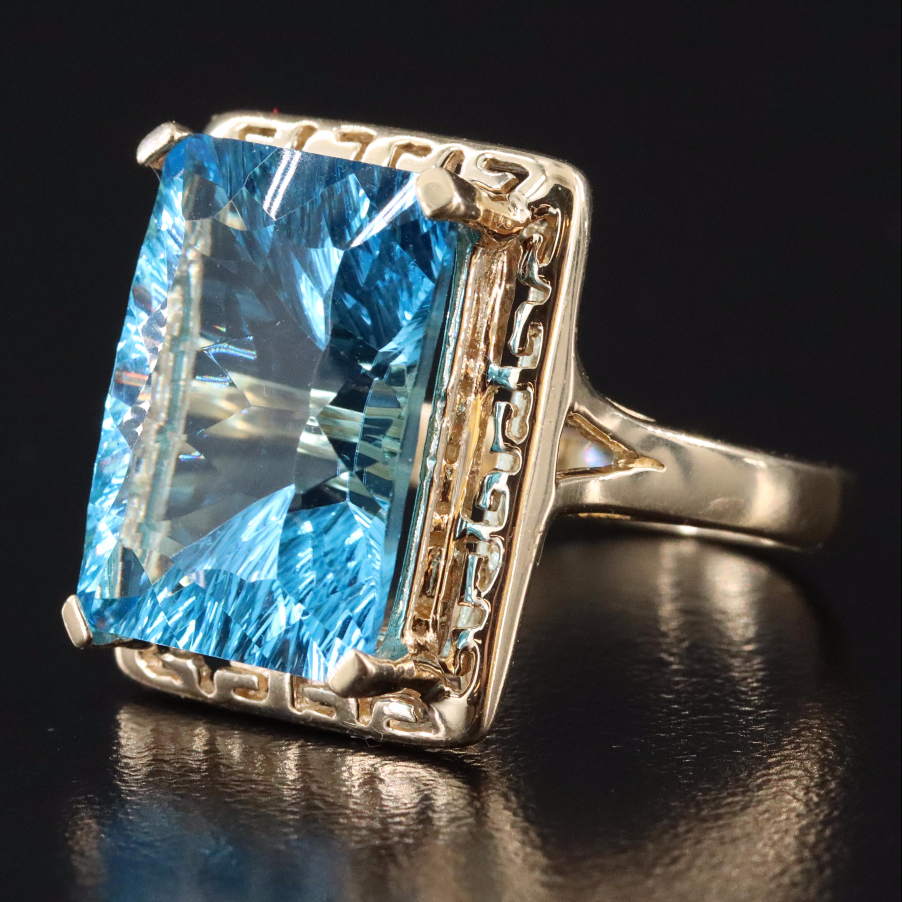 14K 16.21 CT Swiss Blue Topaz Ring