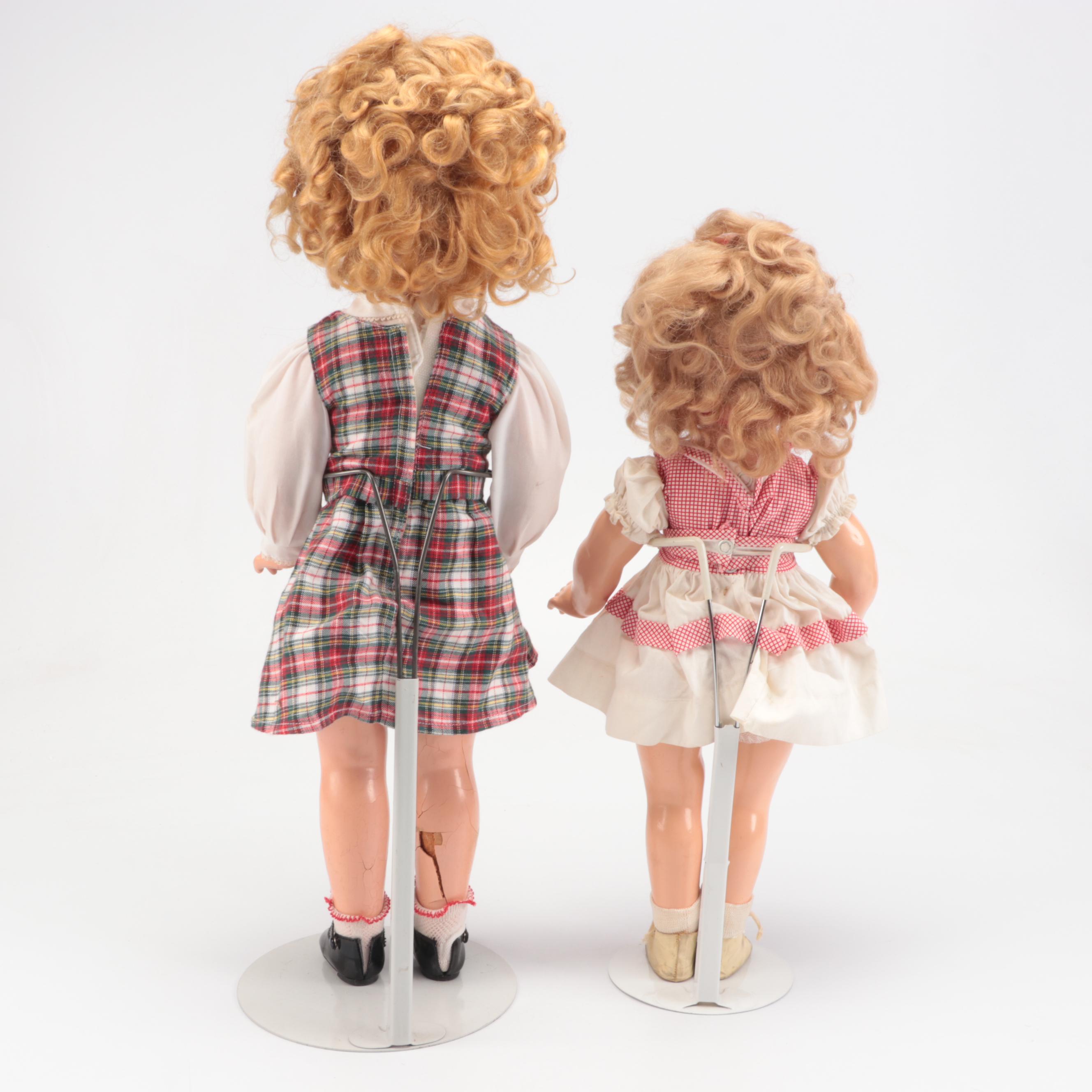 Vintage Shirley Temple Composition Doll with Other Doll and Accessories