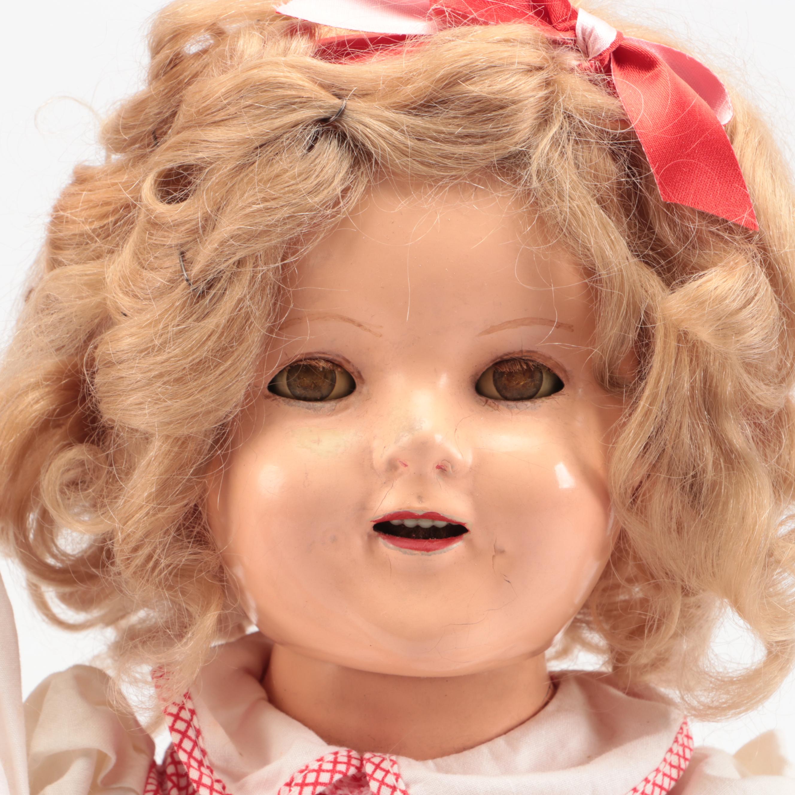 Vintage Shirley Temple Composition Doll with Other Doll and Accessories