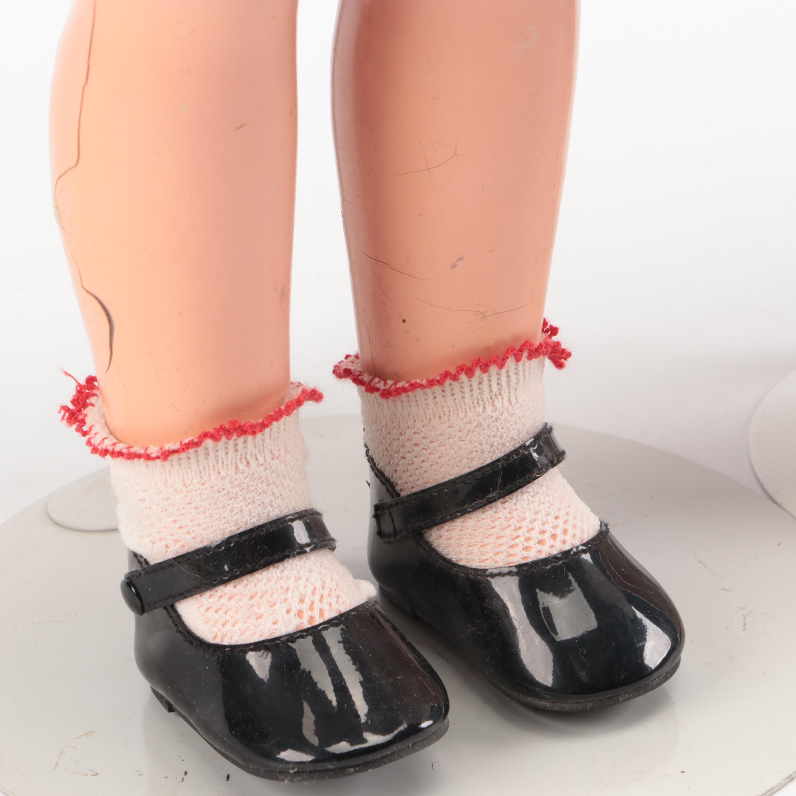 Vintage Shirley Temple Composition Doll with Other Doll and Accessories