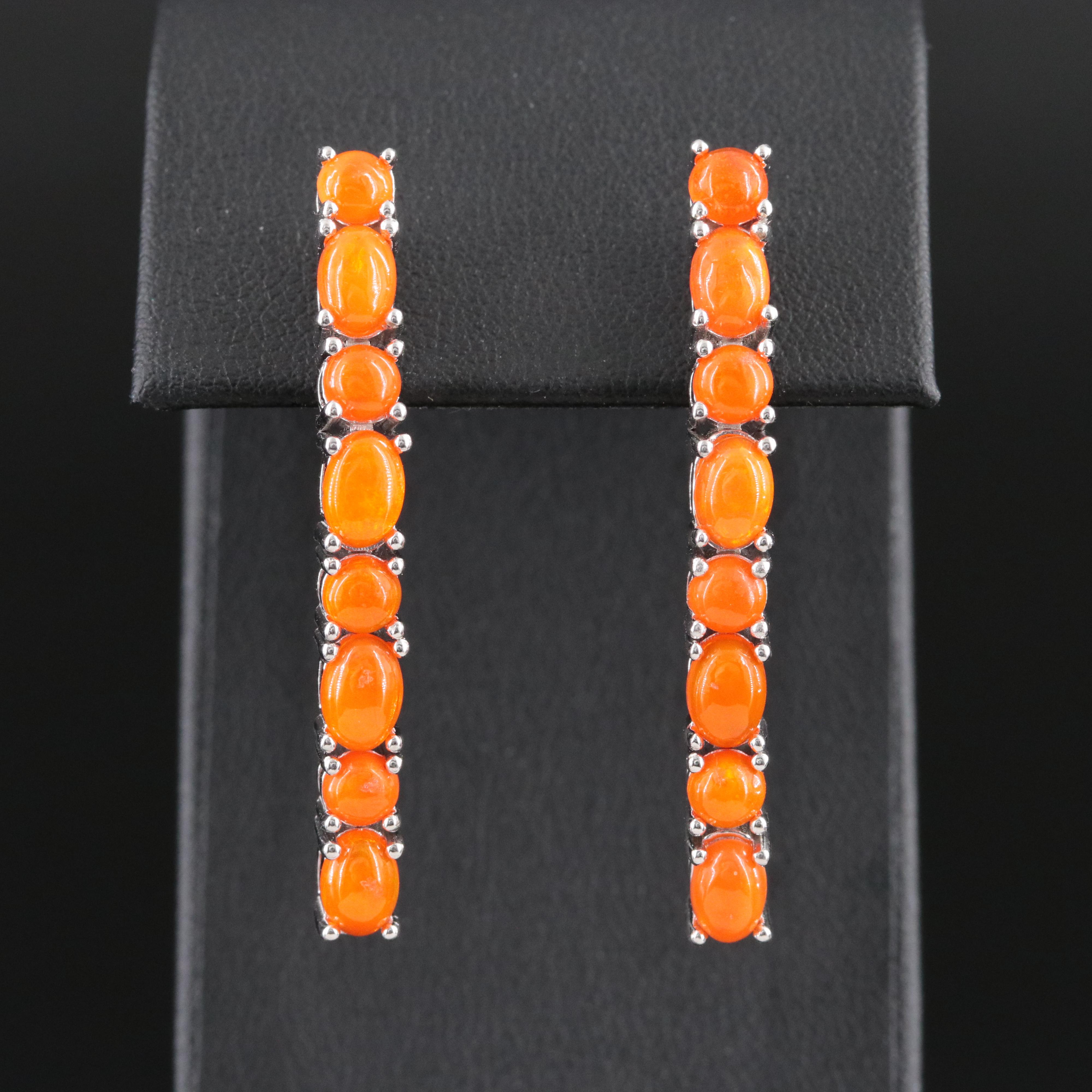 Sterling Fire Opal Drop Earrings