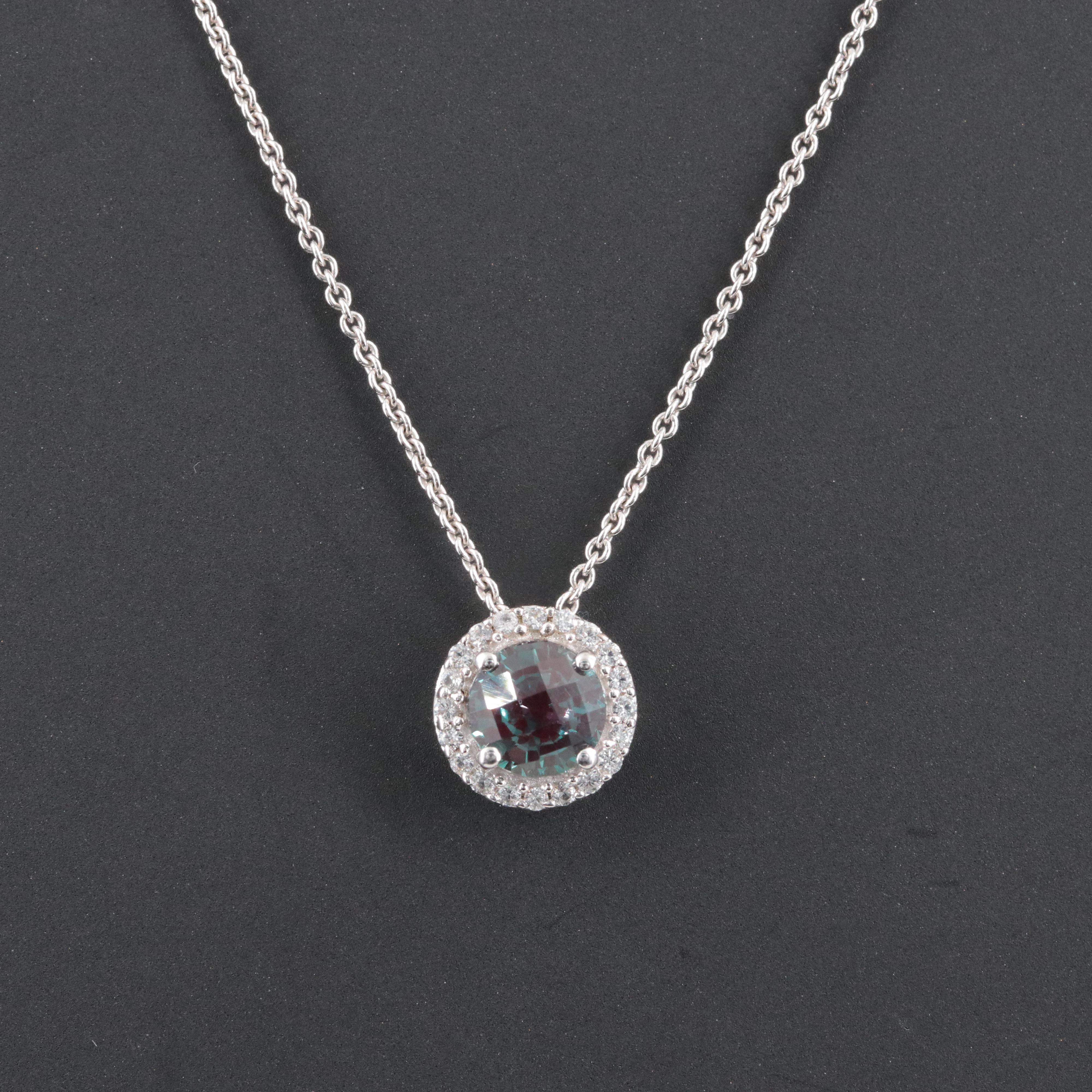 Sterling Lab Grown Golor Change Sapphire and White Sapphire Pendant Necklace