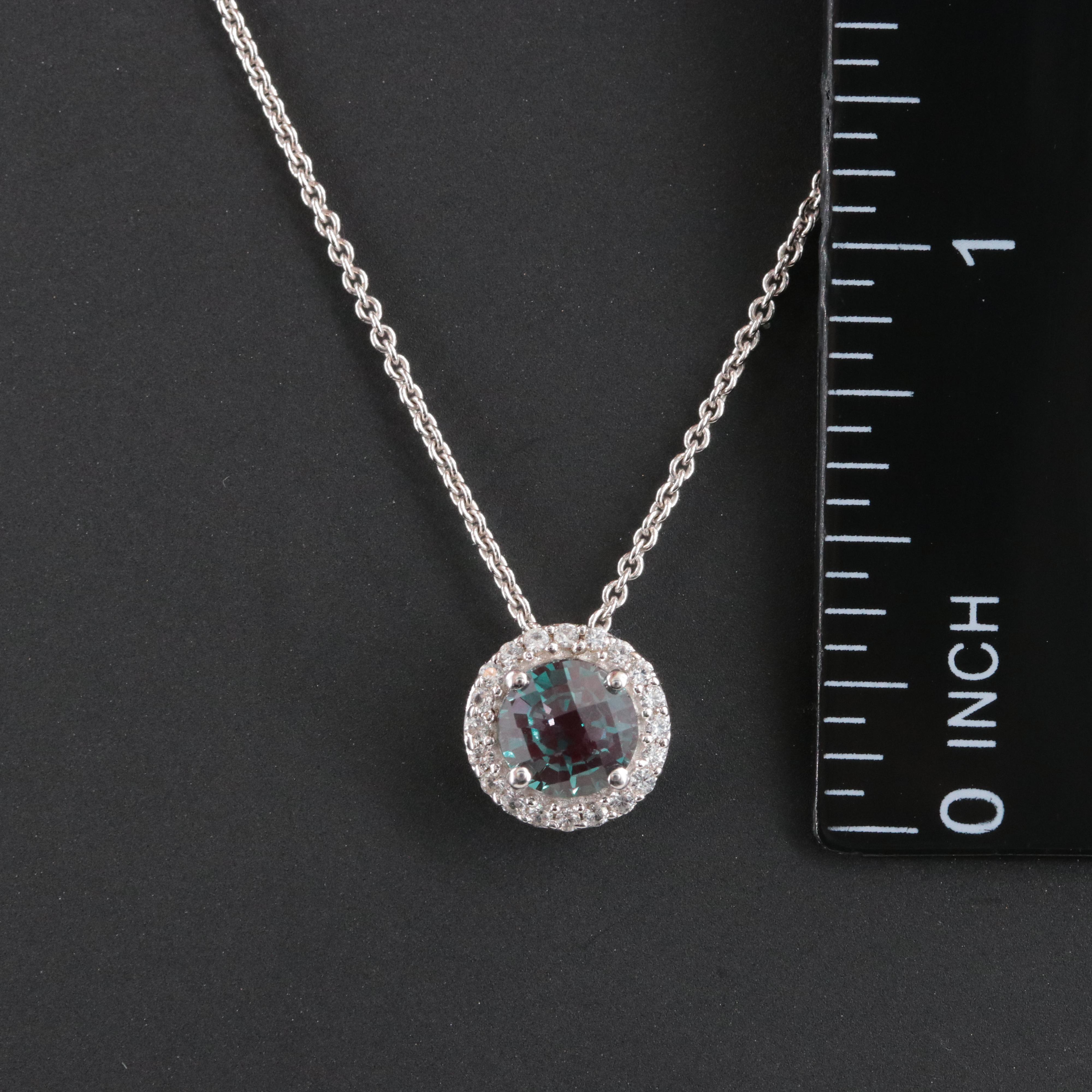 Sterling Lab Grown Golor Change Sapphire and White Sapphire Pendant Necklace