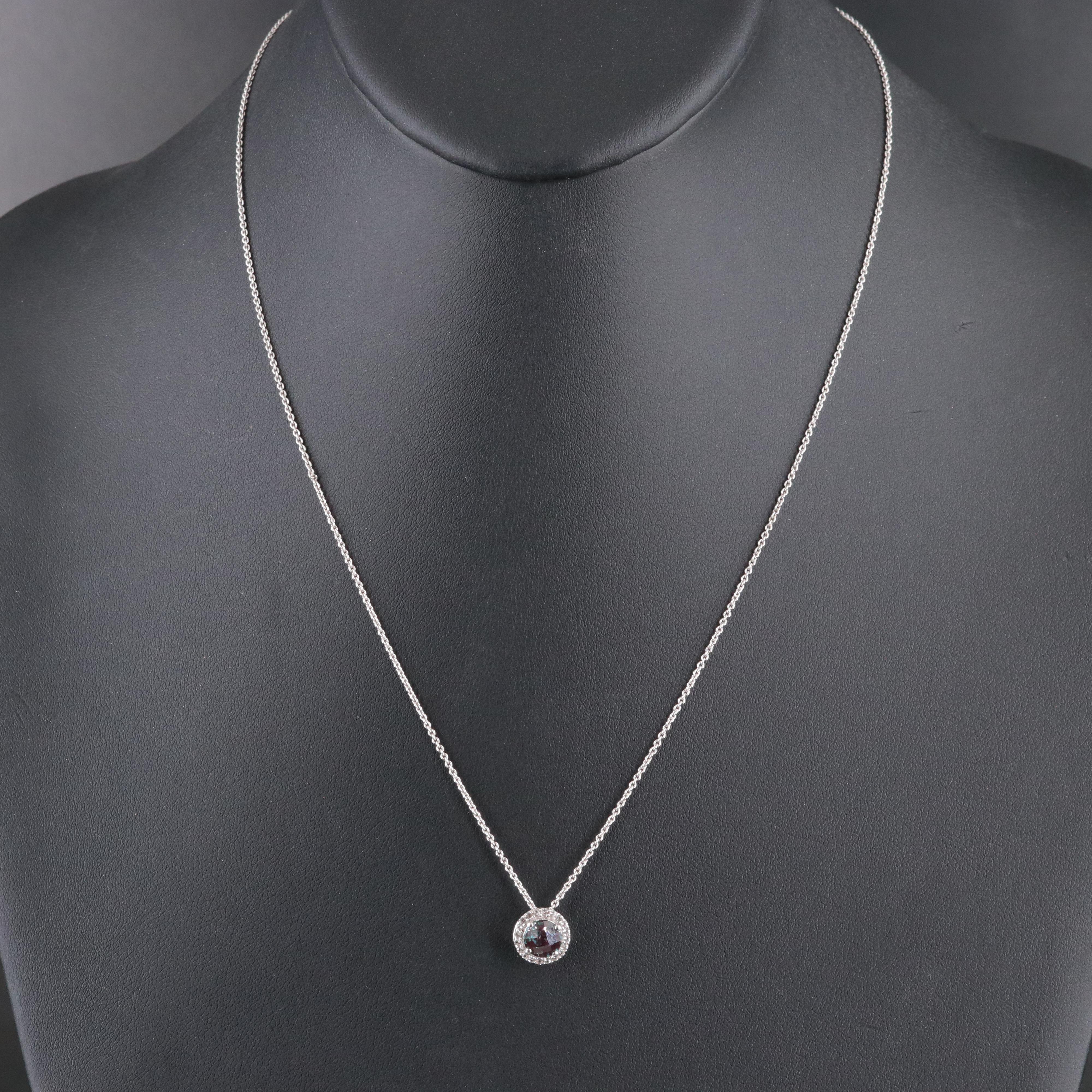 Sterling Lab Grown Golor Change Sapphire and White Sapphire Pendant Necklace