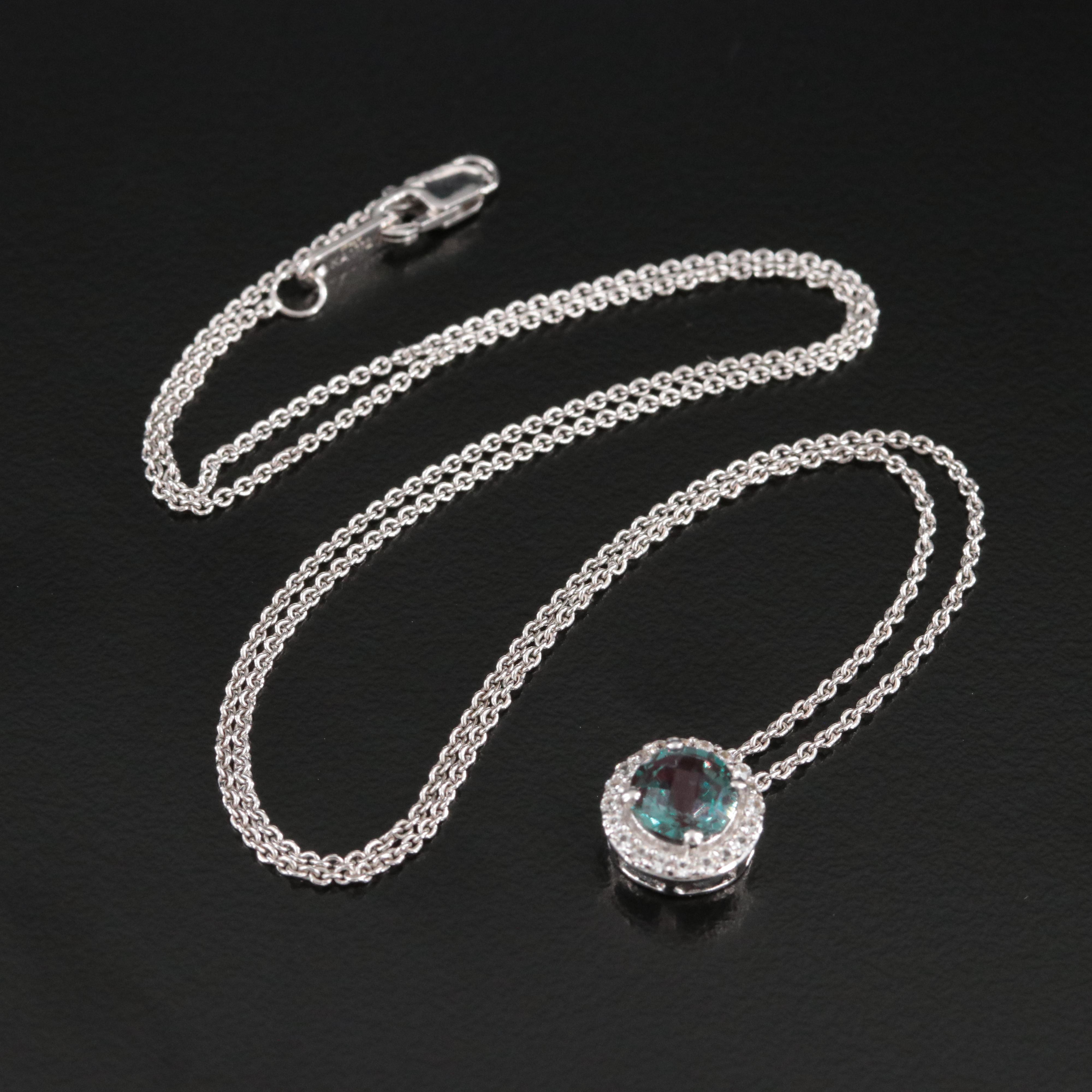 Sterling Lab Grown Golor Change Sapphire and White Sapphire Pendant Necklace