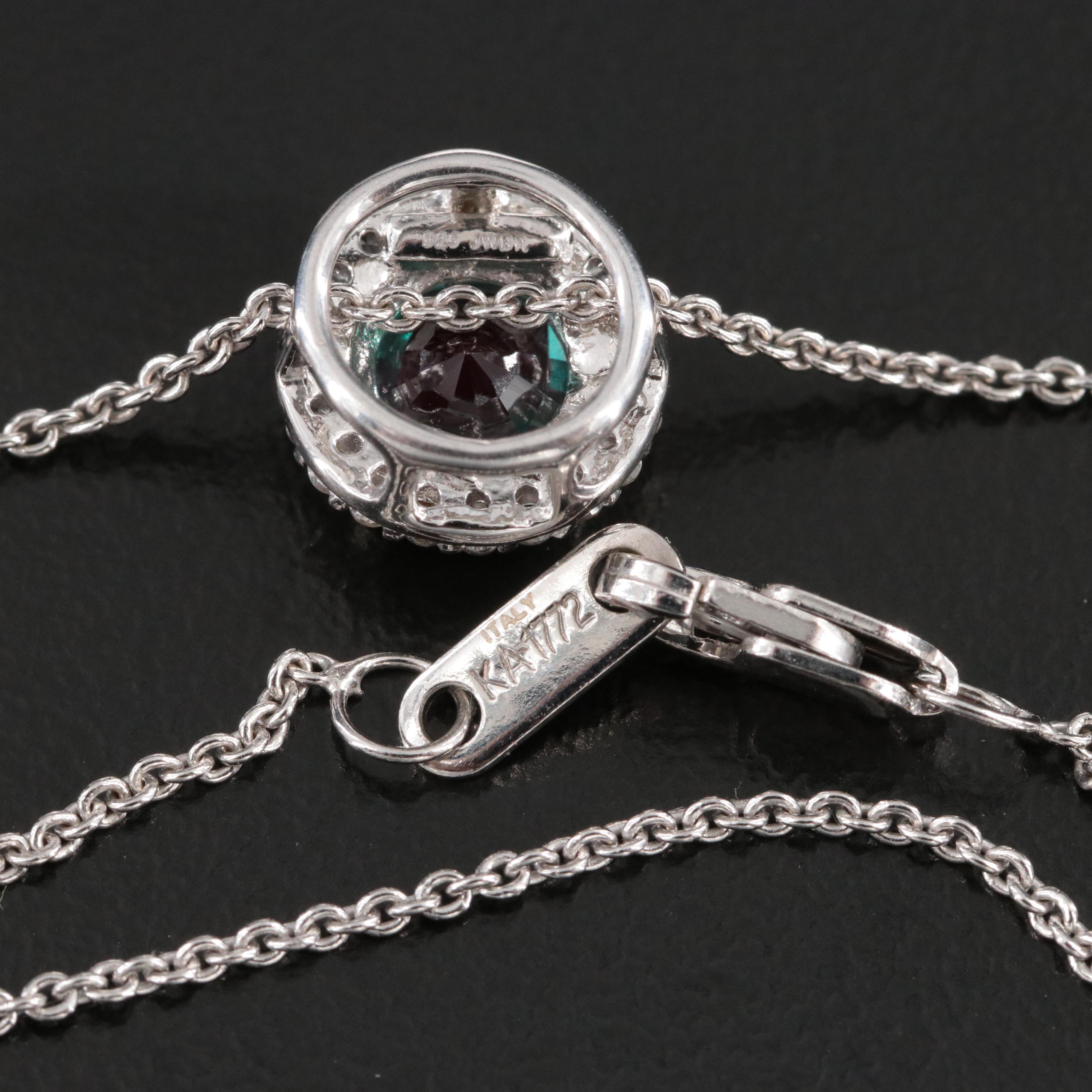 Sterling Lab Grown Golor Change Sapphire and White Sapphire Pendant Necklace