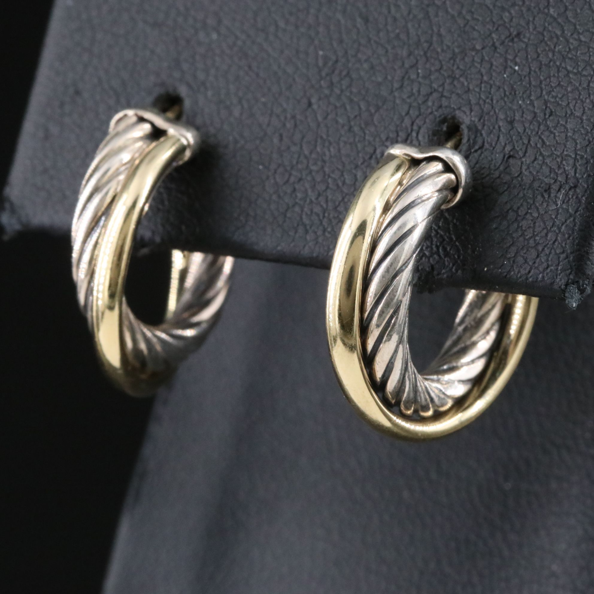 David Yurman Crossover Sterling and 18K Bonded Gold Hoop Earrings