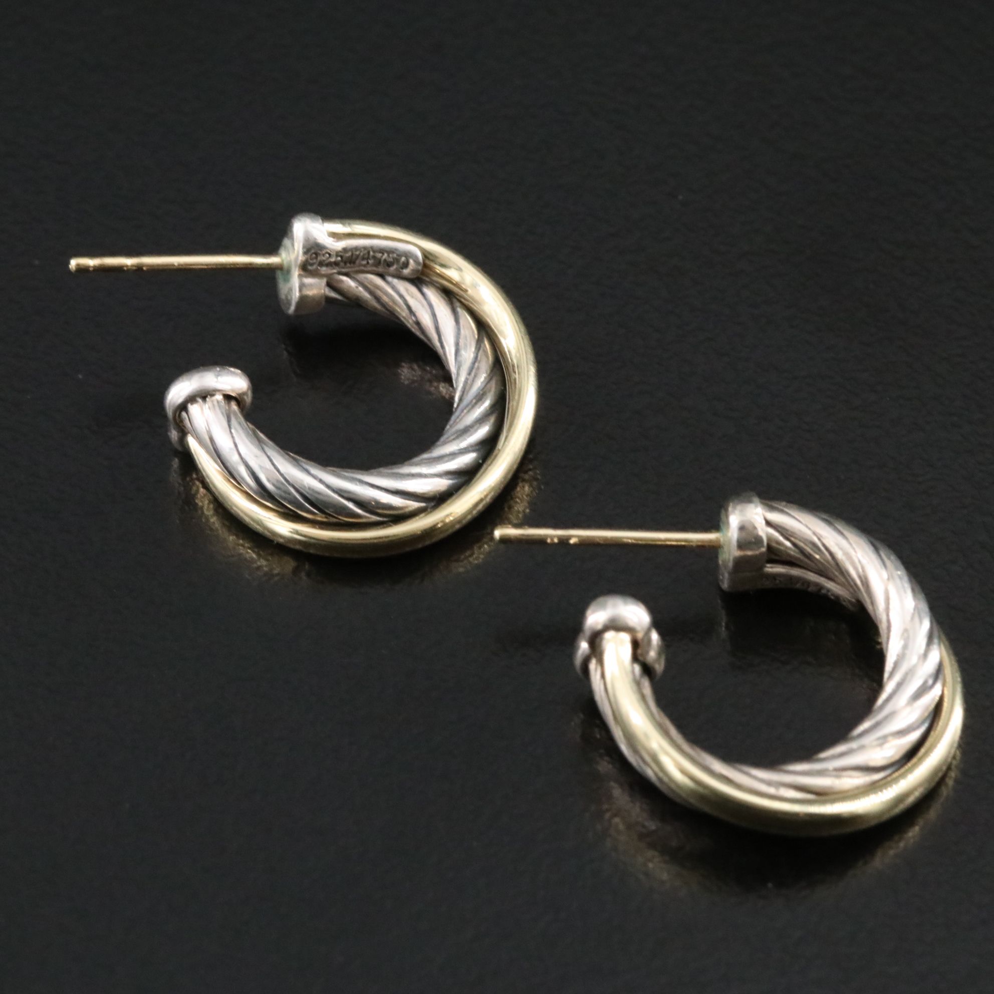 David Yurman Crossover Sterling and 18K Bonded Gold Hoop Earrings