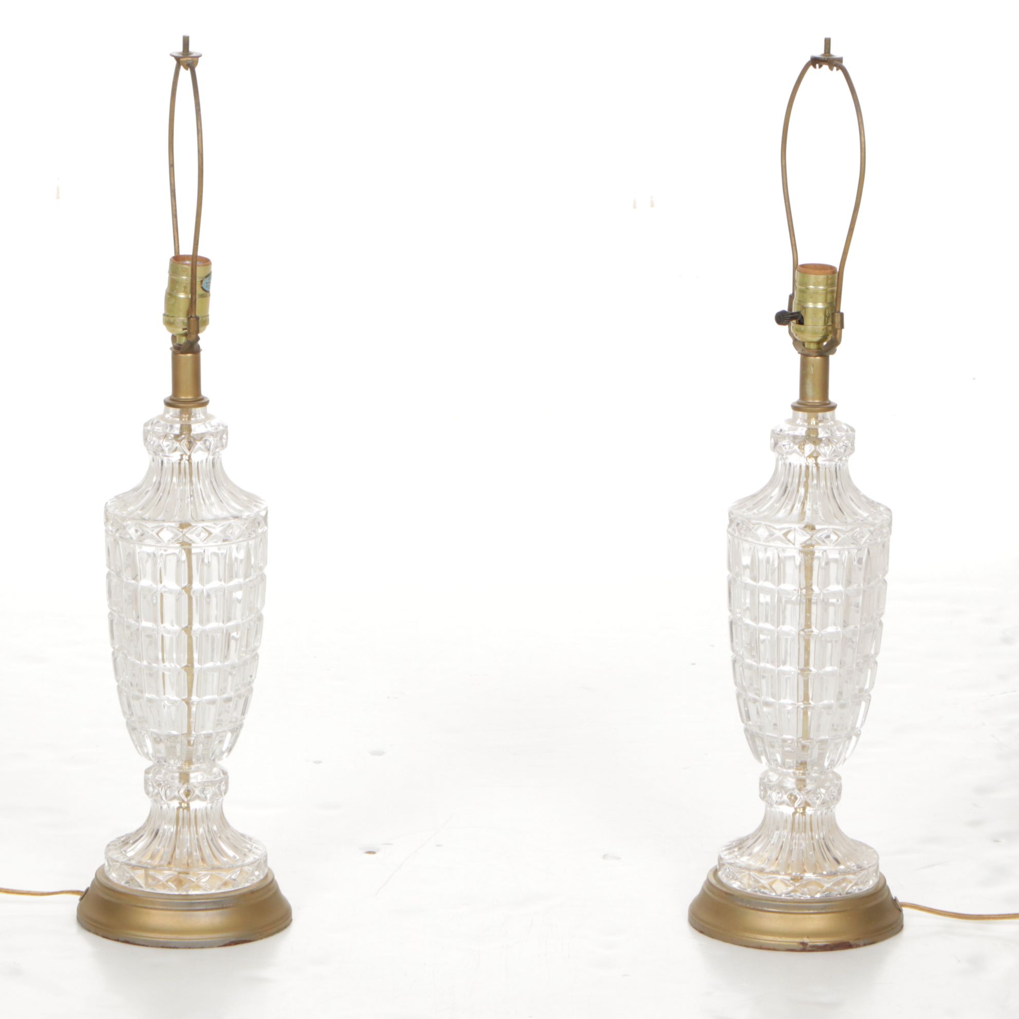 Hollywood Regency Style Pressed Glass Urn Table Lamps with Victorian Shades