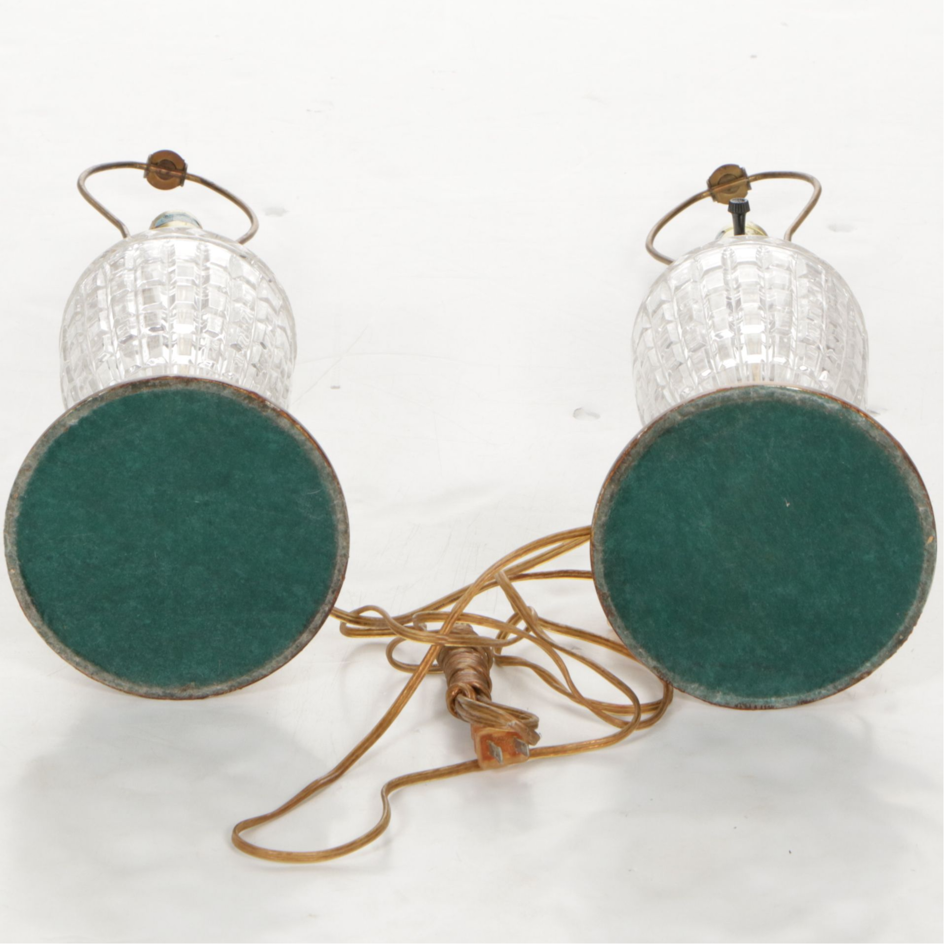 Hollywood Regency Style Pressed Glass Urn Table Lamps with Victorian Shades