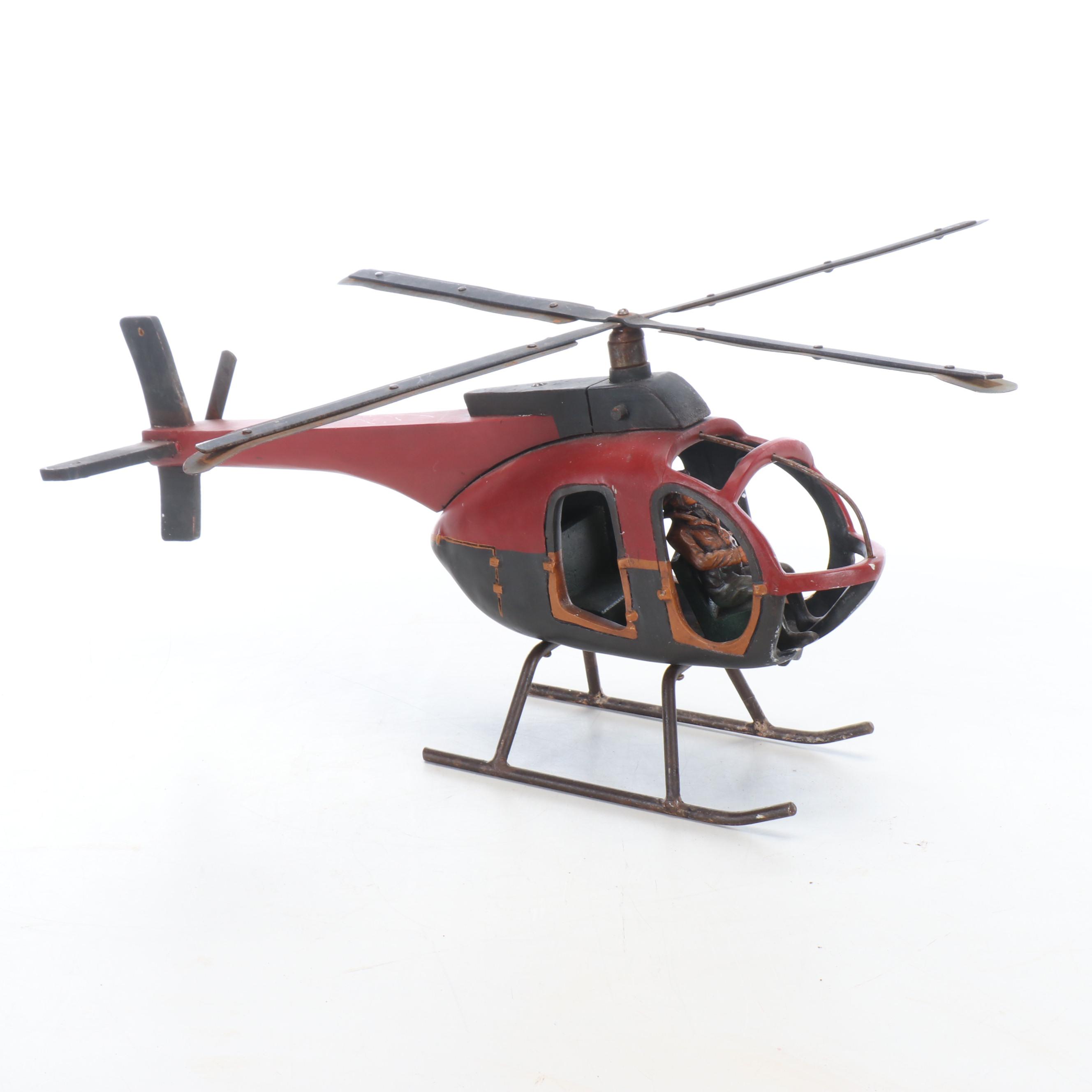 Hughes 500 Helicopter Model with Pilot, Mid-20th Century