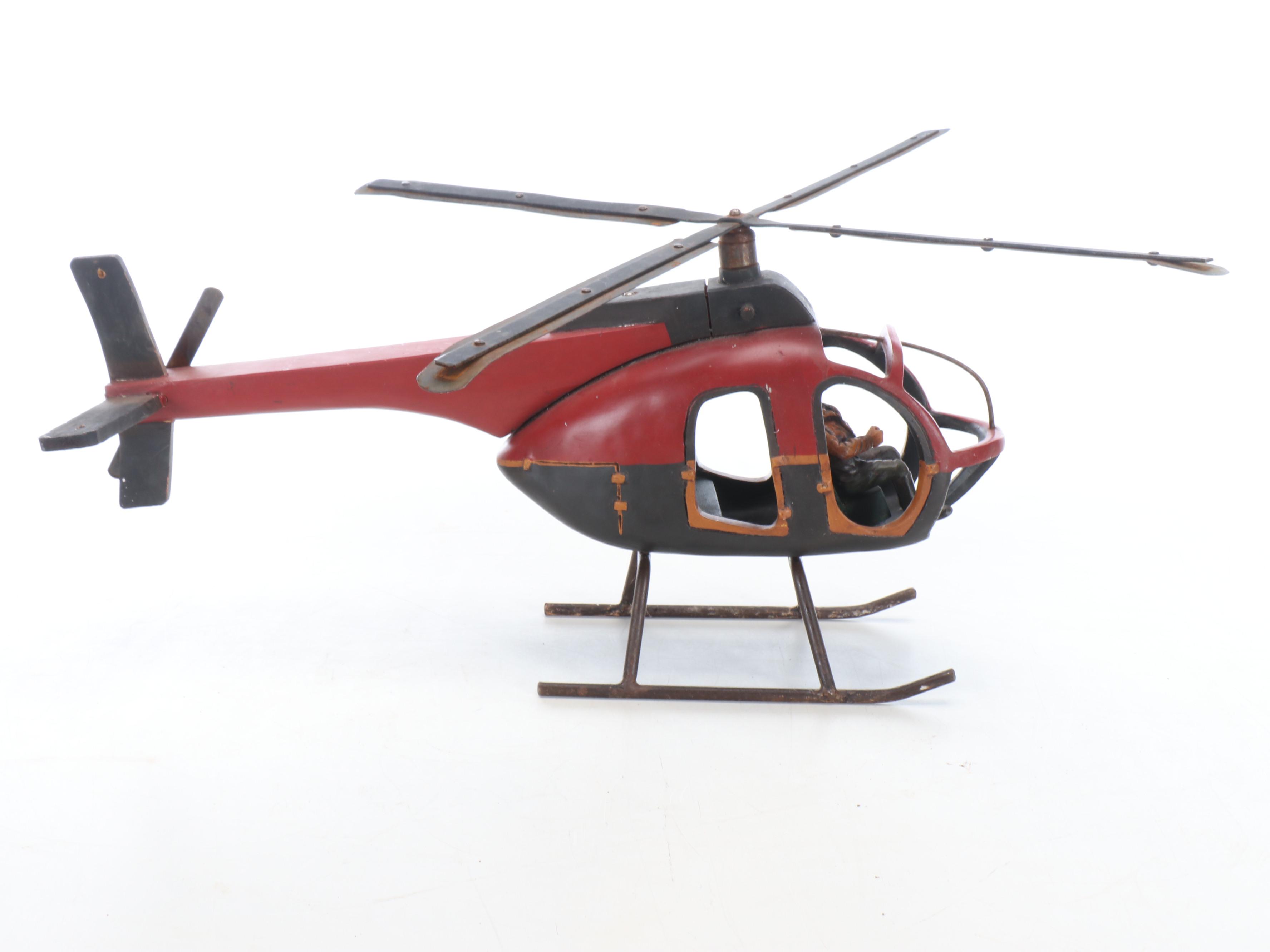Hughes 500 Helicopter Model with Pilot, Mid-20th Century
