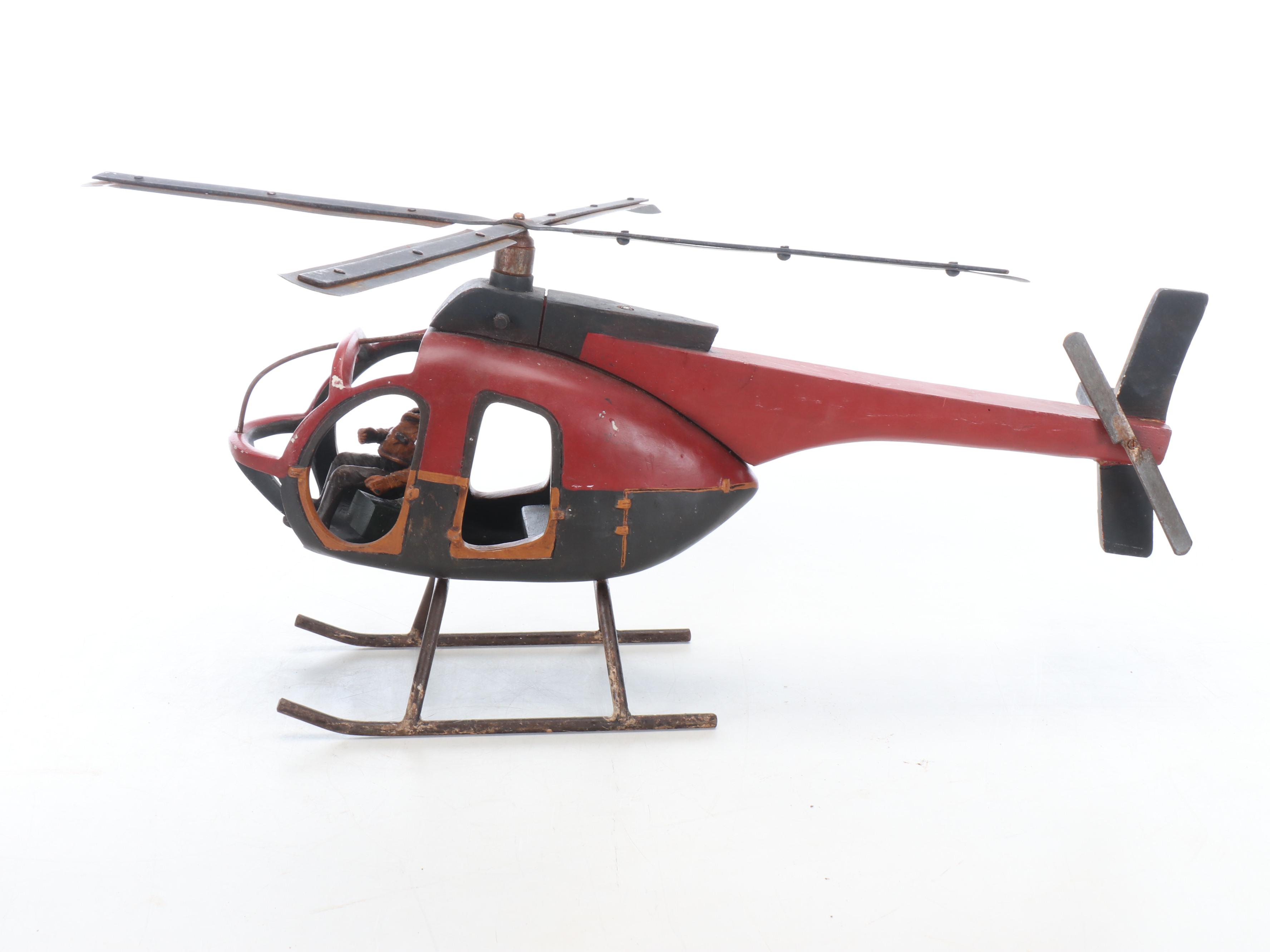 Hughes 500 Helicopter Model with Pilot, Mid-20th Century