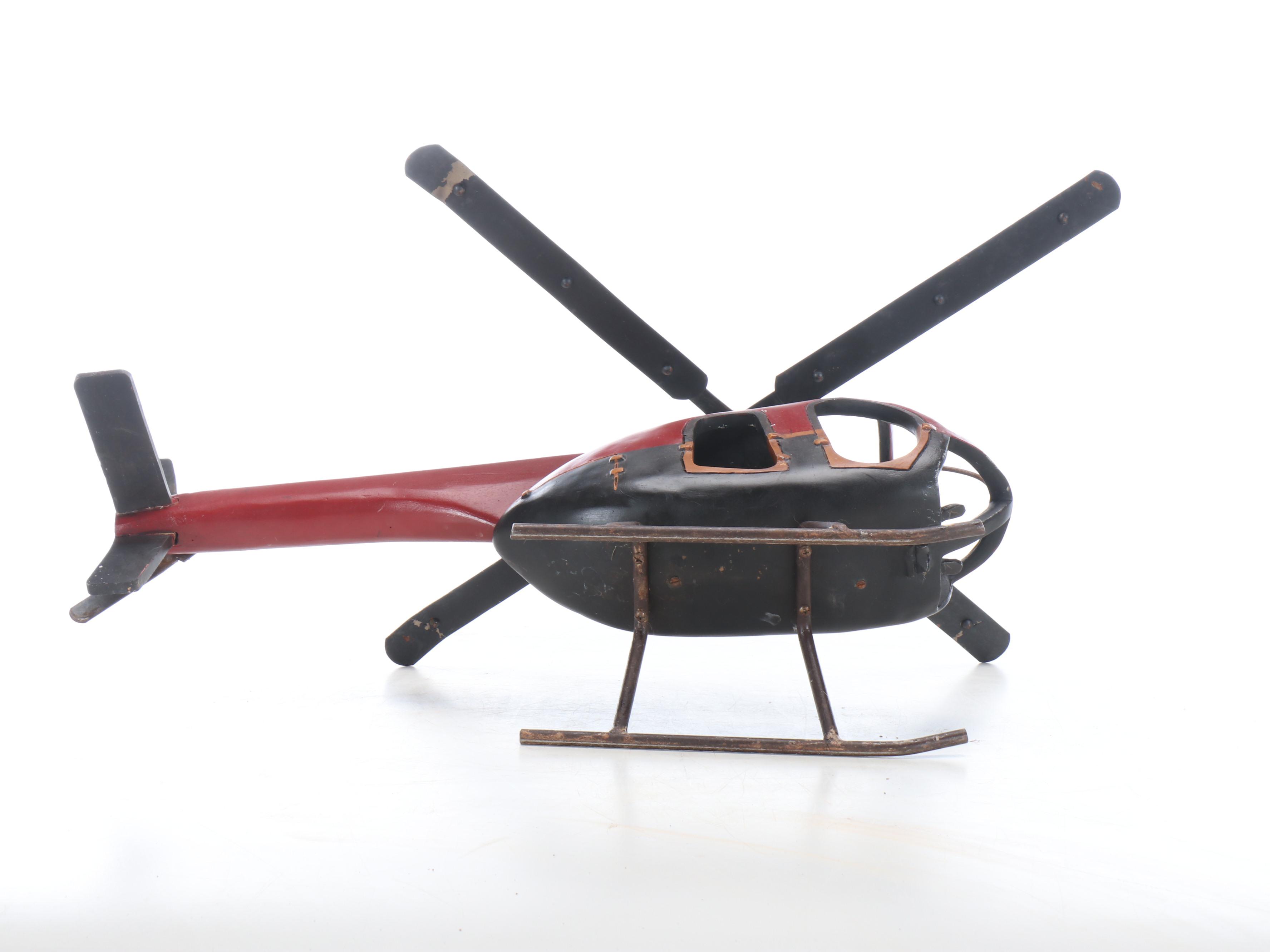 Hughes 500 Helicopter Model with Pilot, Mid-20th Century