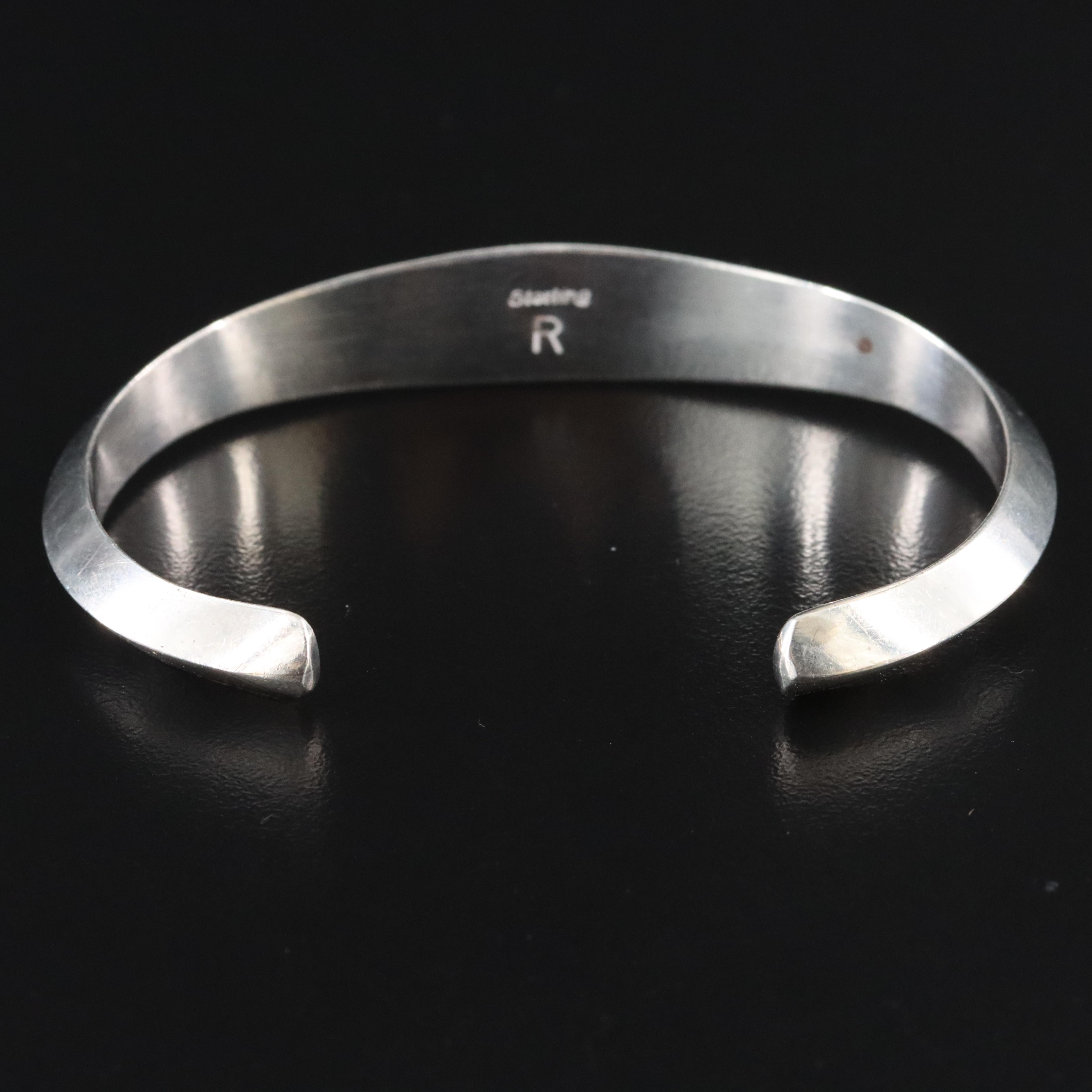 Southwestern Signed Sterling Opal Inlay Cuff Bracelet