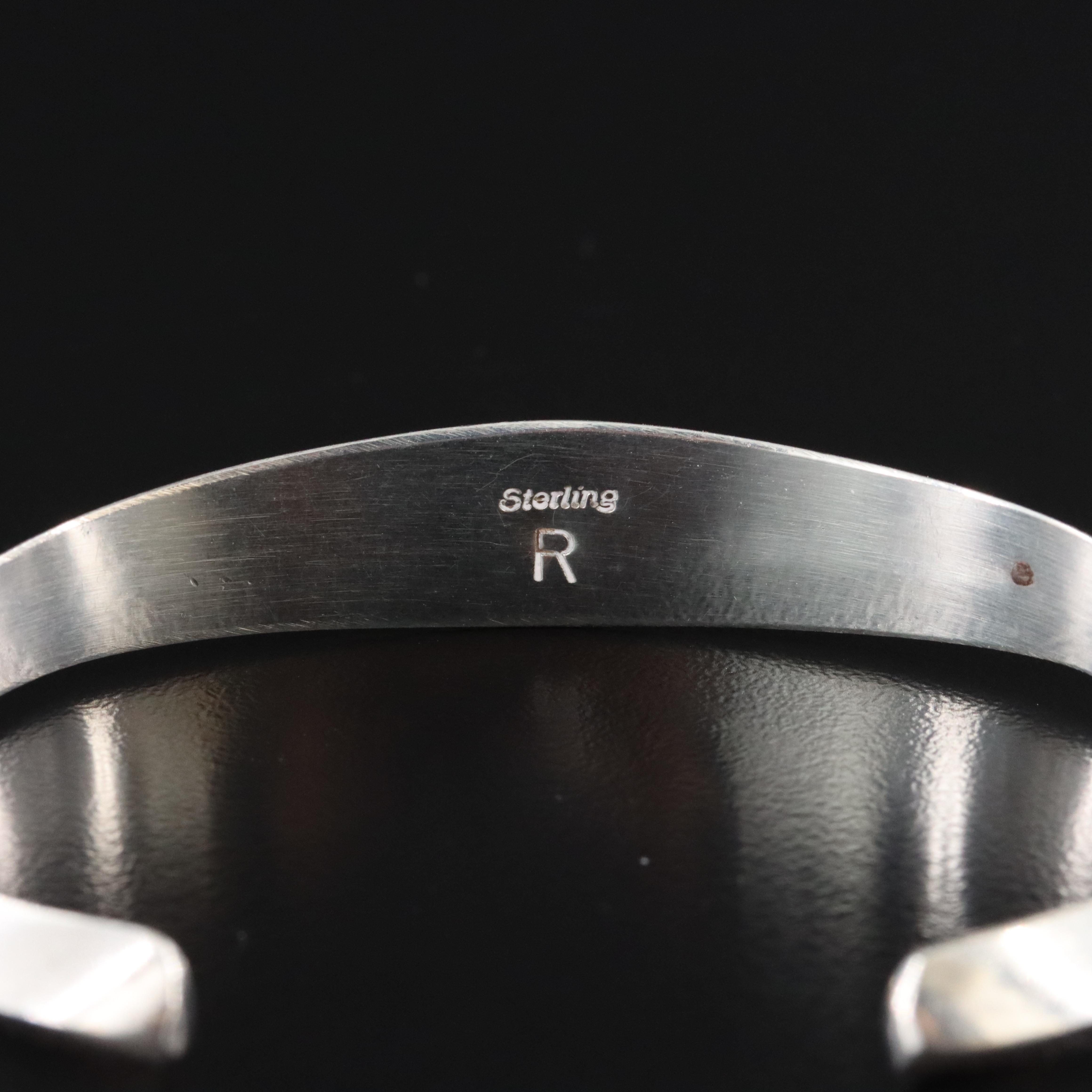 Southwestern Signed Sterling Opal Inlay Cuff Bracelet