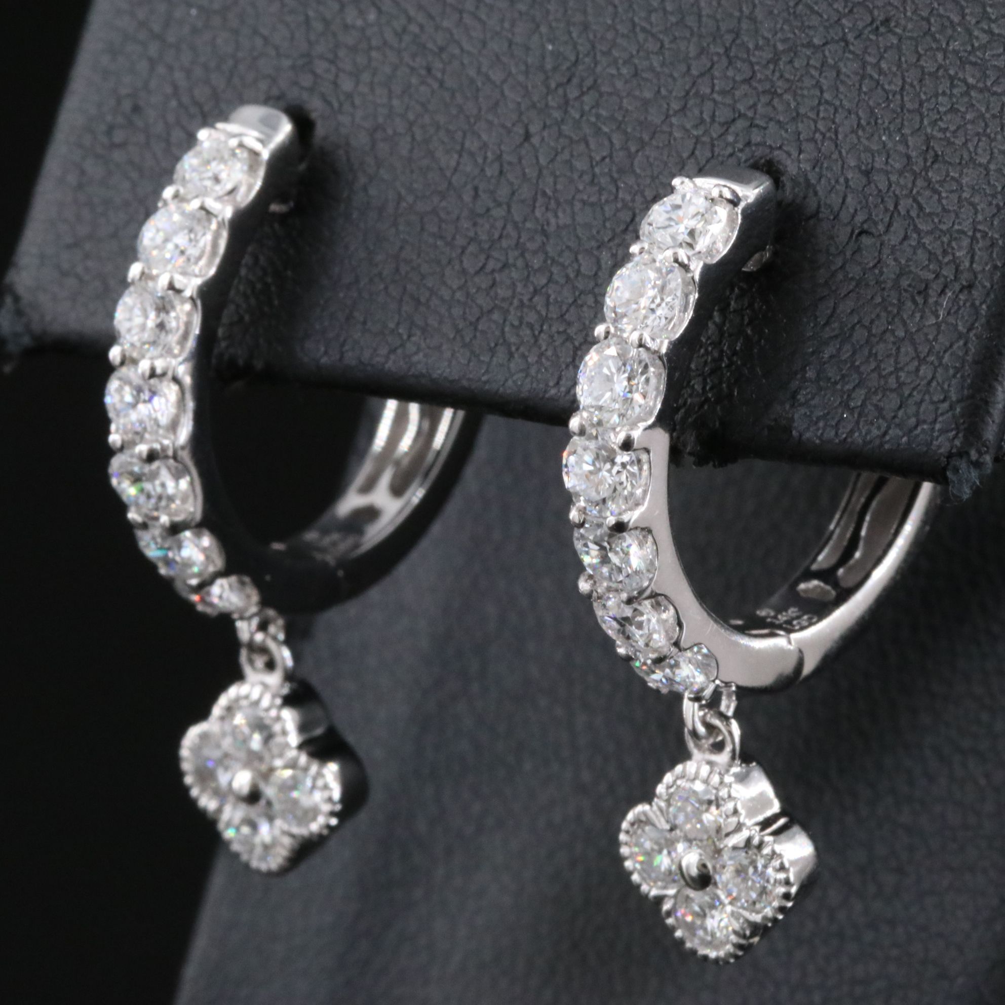 14K CTW 1.90 CTW Lab Grown Diamond Hoop Earrings with Quatrefoil Drops