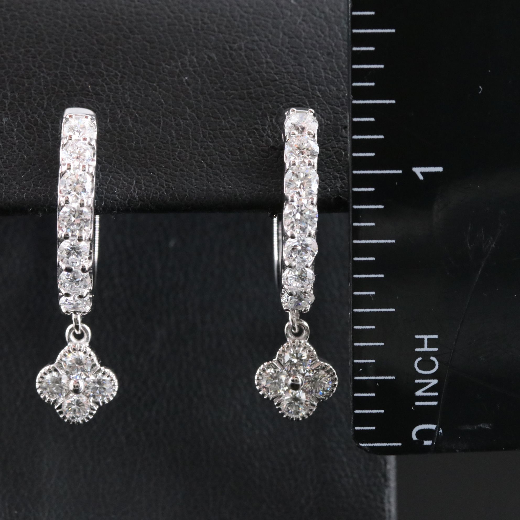14K CTW 1.90 CTW Lab Grown Diamond Hoop Earrings with Quatrefoil Drops