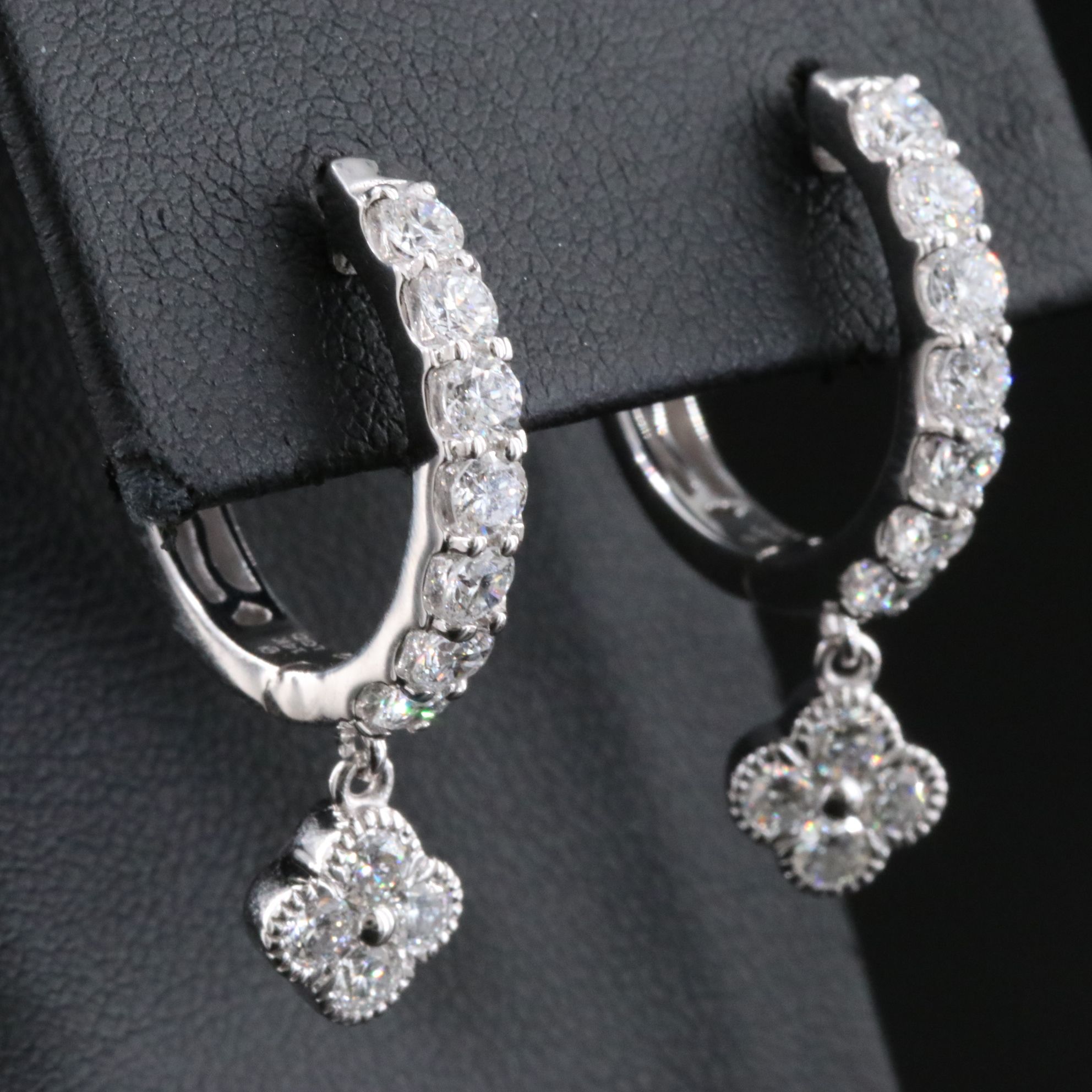 14K CTW 1.90 CTW Lab Grown Diamond Hoop Earrings with Quatrefoil Drops
