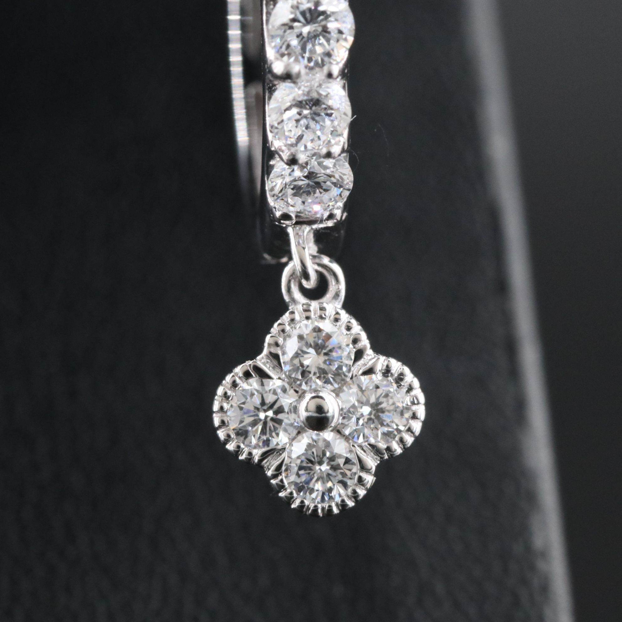 14K CTW 1.90 CTW Lab Grown Diamond Hoop Earrings with Quatrefoil Drops