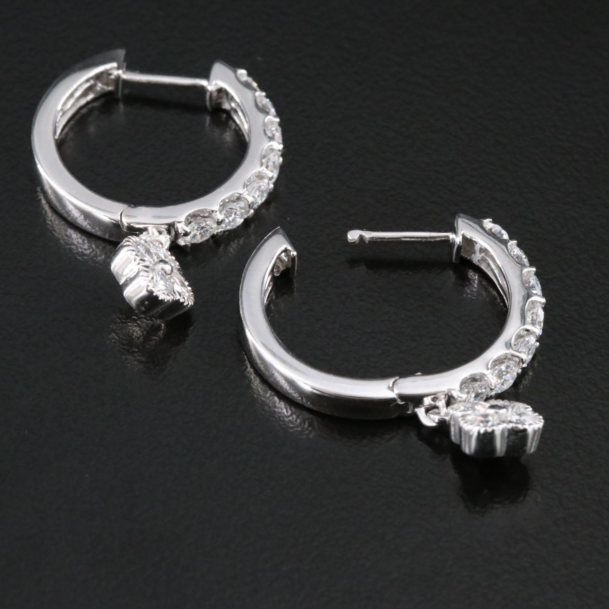 14K CTW 1.90 CTW Lab Grown Diamond Hoop Earrings with Quatrefoil Drops