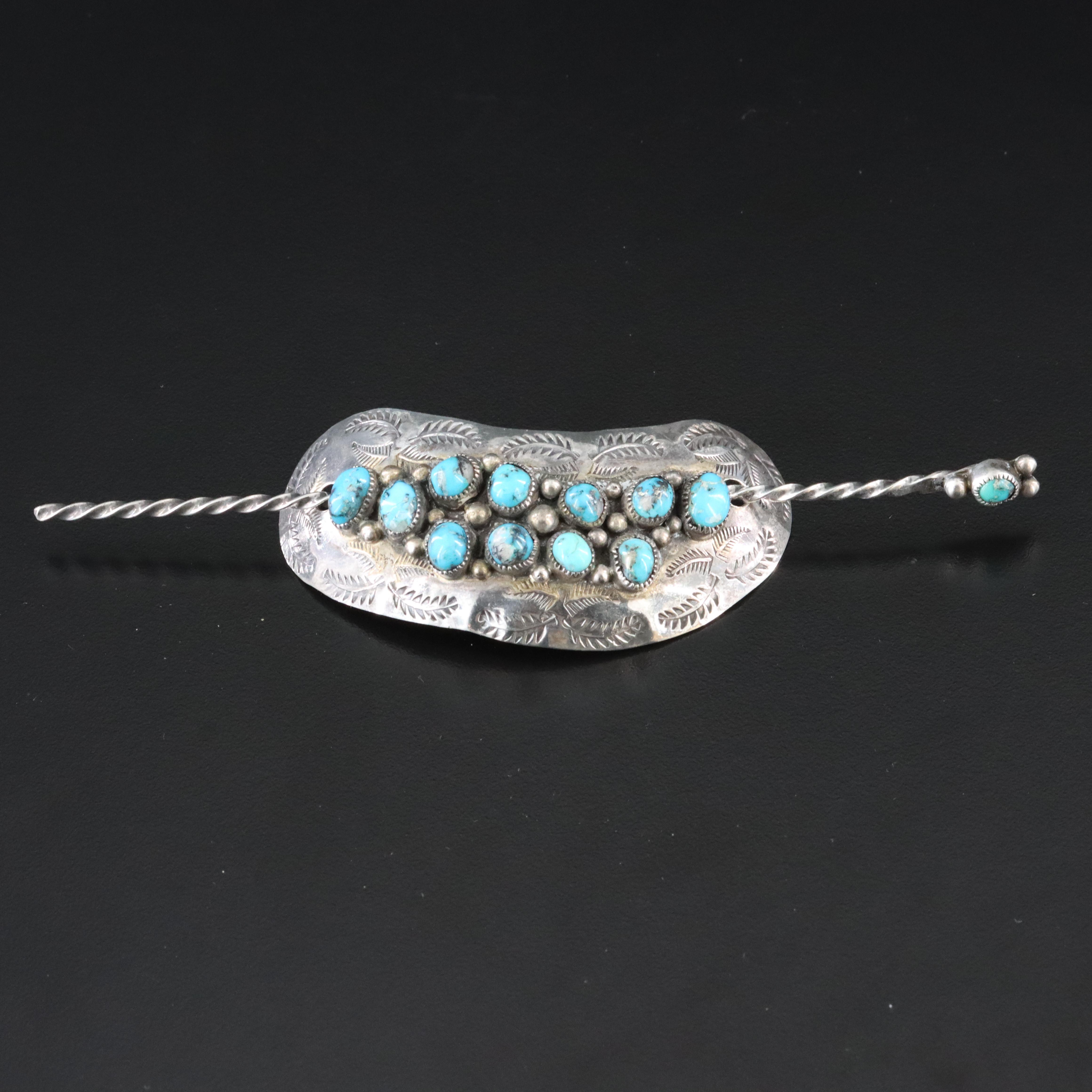 Les Baker Shop Sterling Turquoise Hair Clip