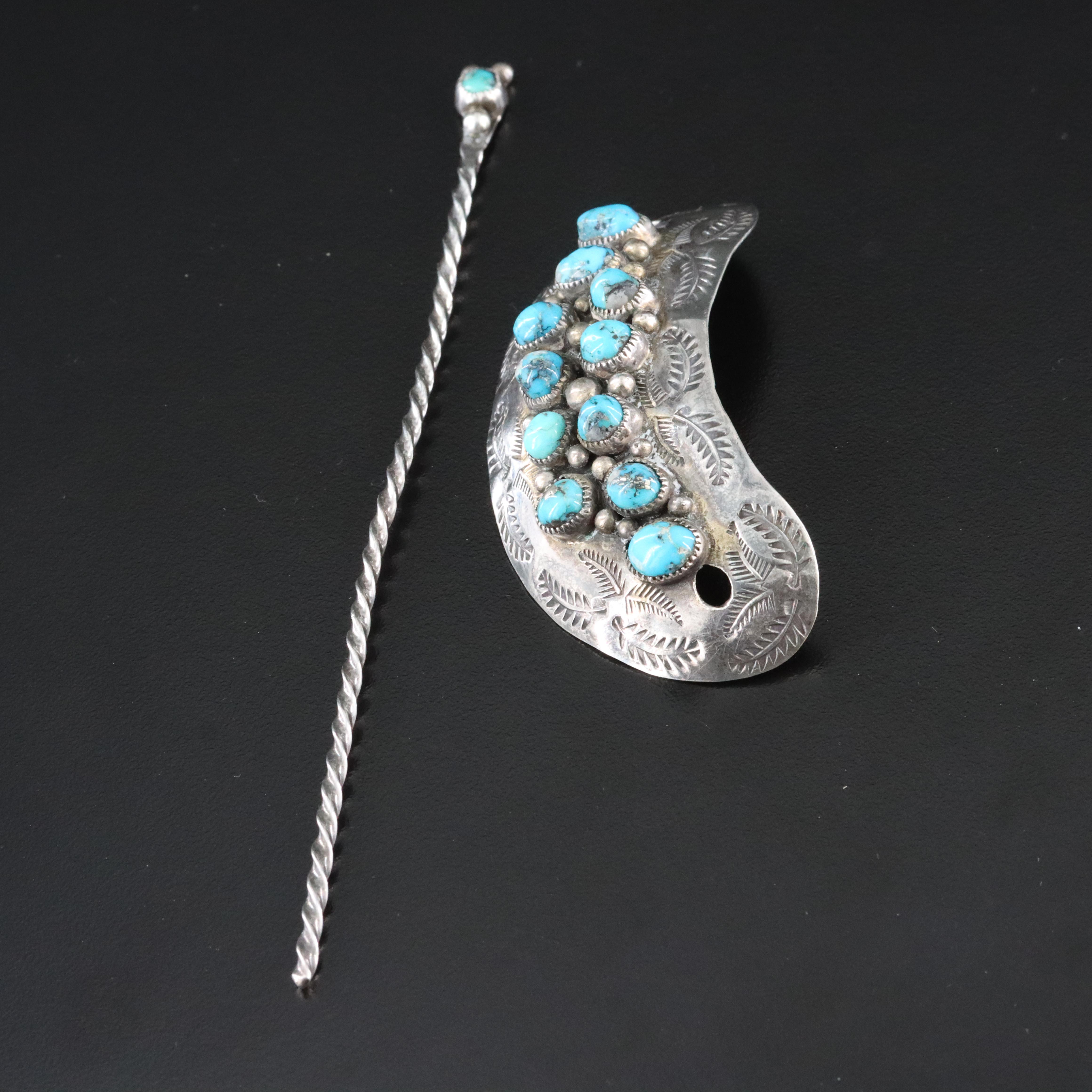 Les Baker Shop Sterling Turquoise Hair Clip