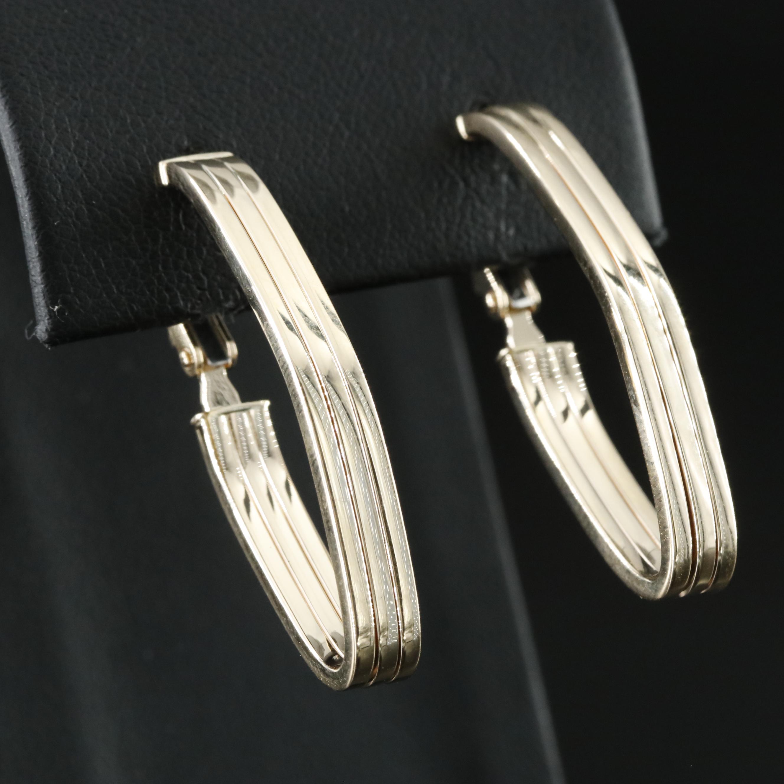 14K Fluted Elongated Hoop Earrings