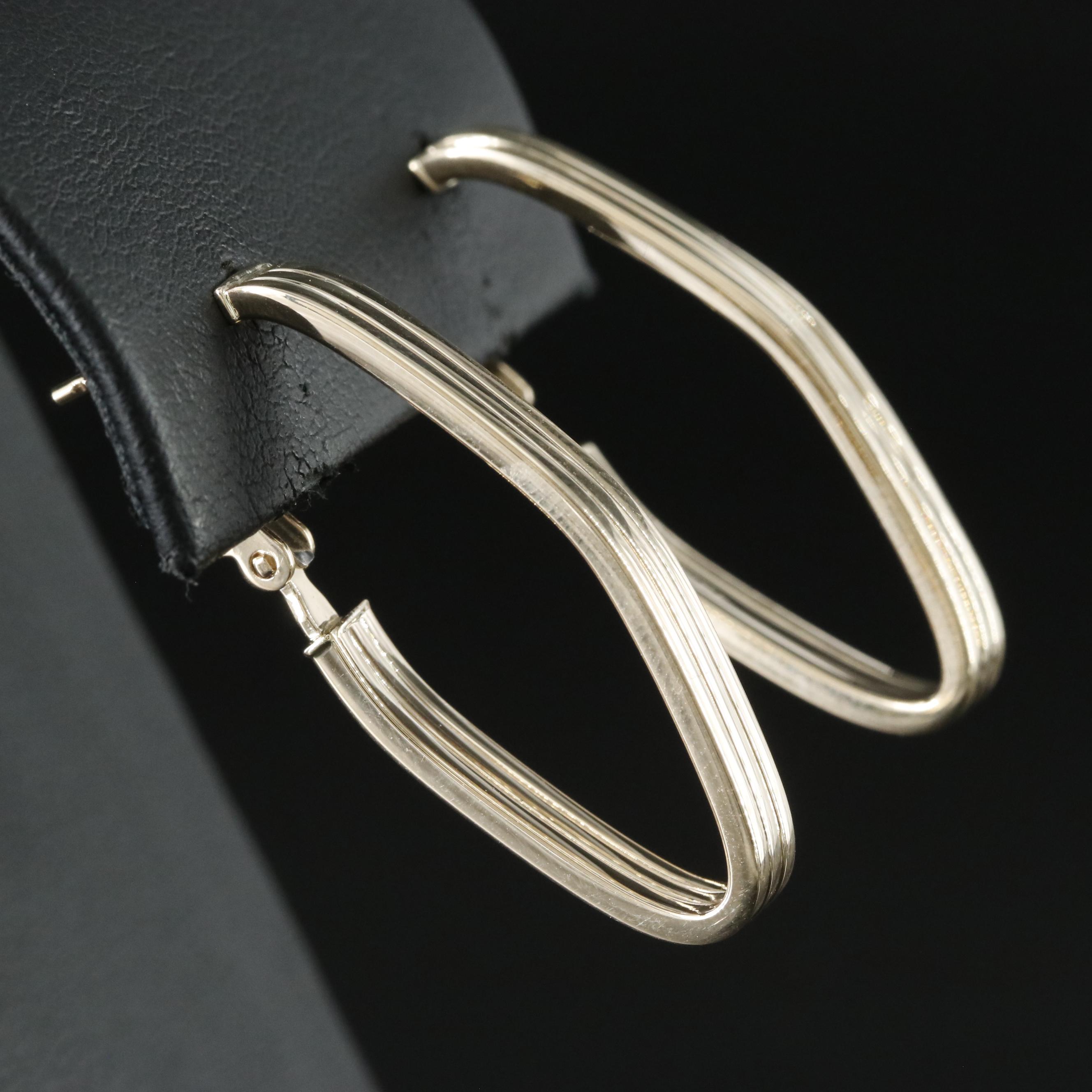 14K Fluted Elongated Hoop Earrings