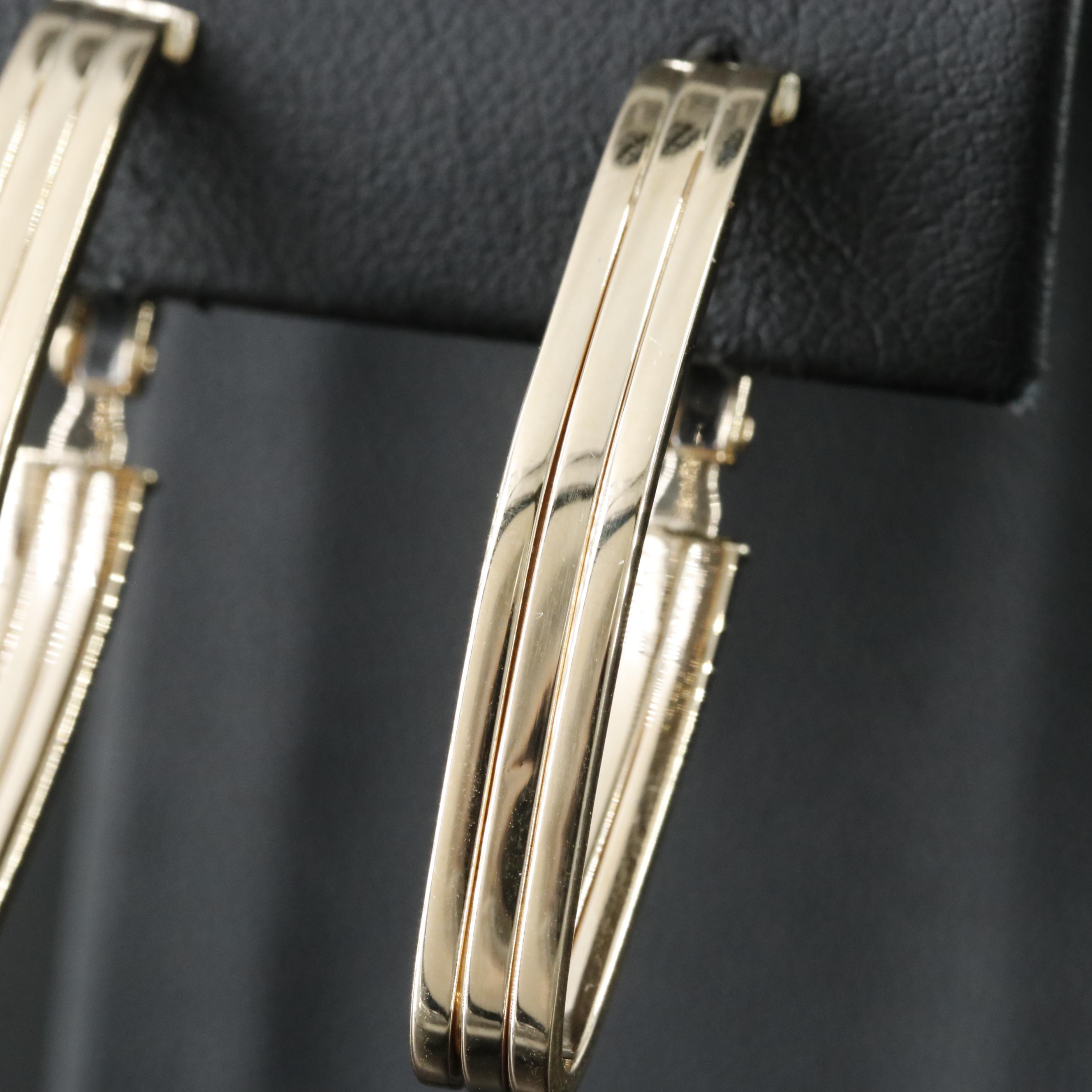 14K Fluted Elongated Hoop Earrings