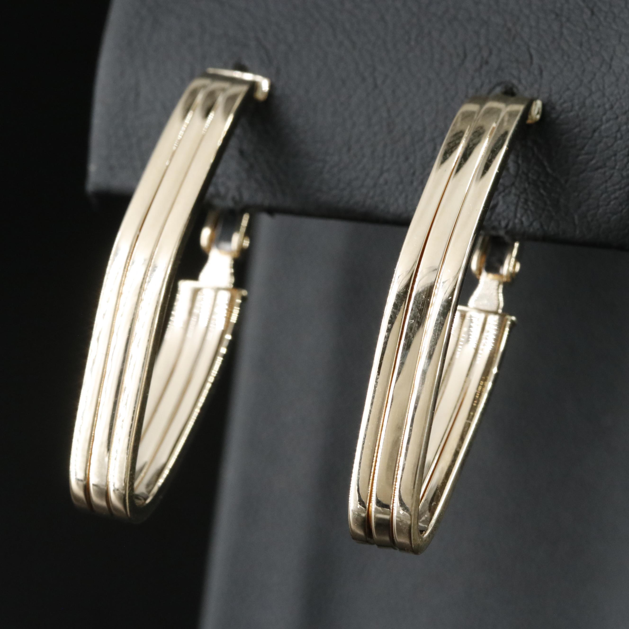 14K Fluted Elongated Hoop Earrings