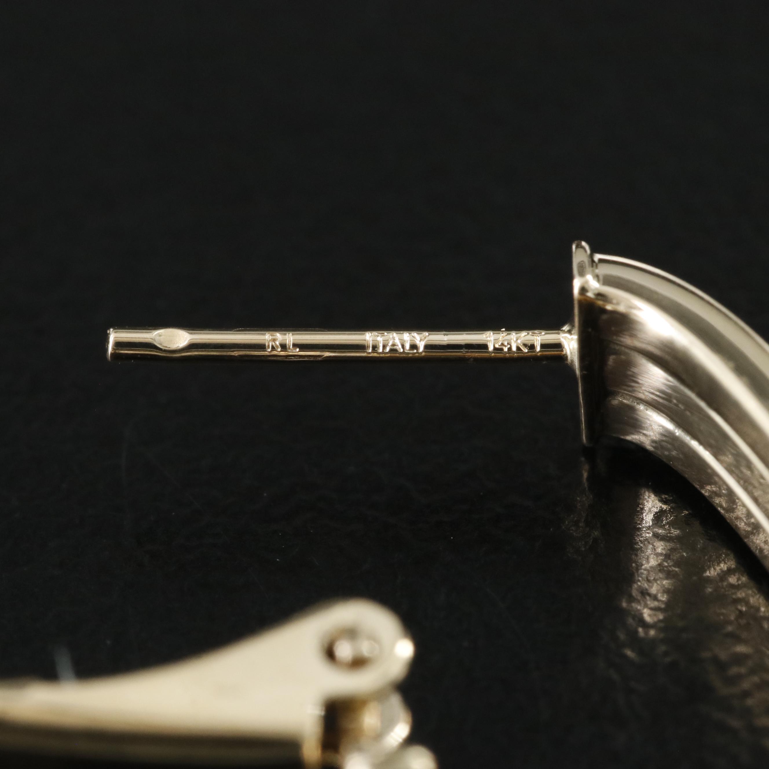 14K Fluted Elongated Hoop Earrings