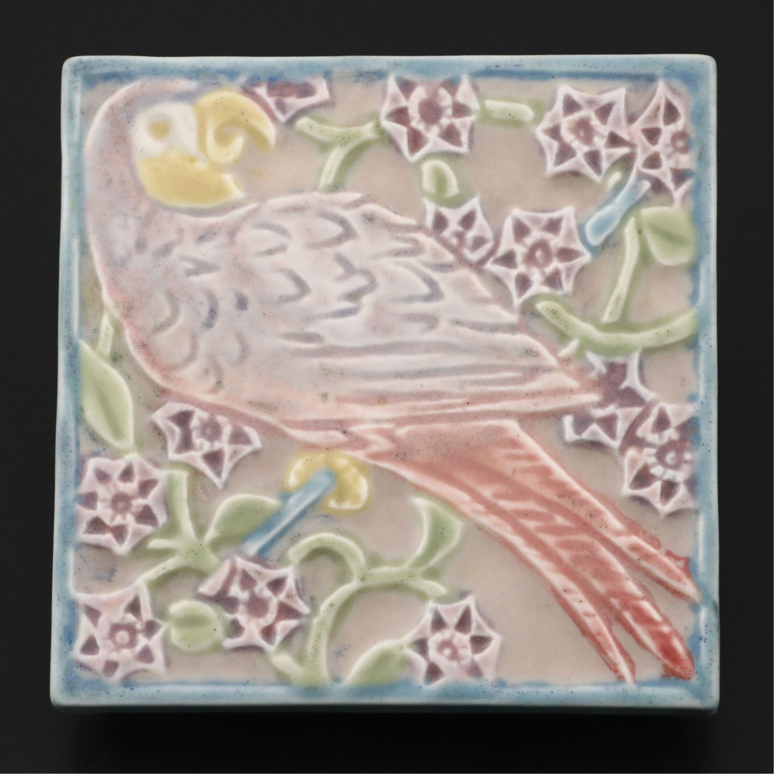 Rookwood Pottery Art Deco Parrot Tile Trivet, 1928