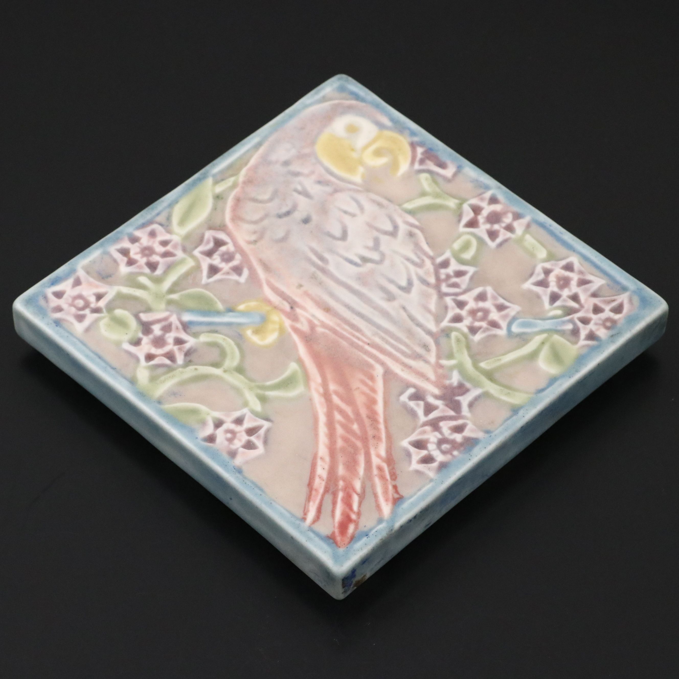Rookwood Pottery Art Deco Parrot Tile Trivet, 1928