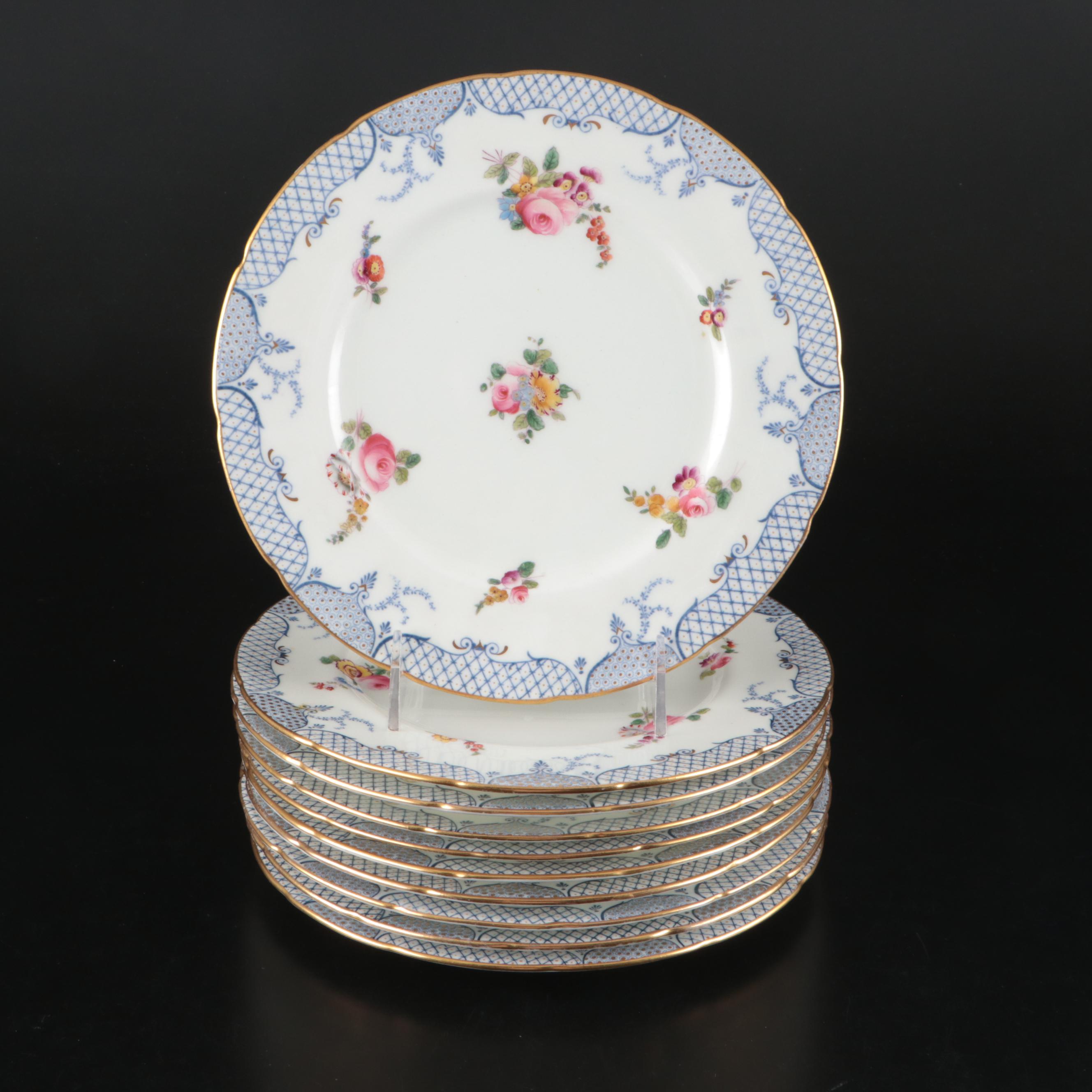 Coalport Floral Gilt Rim Bone China Plates with Cups and Saucers