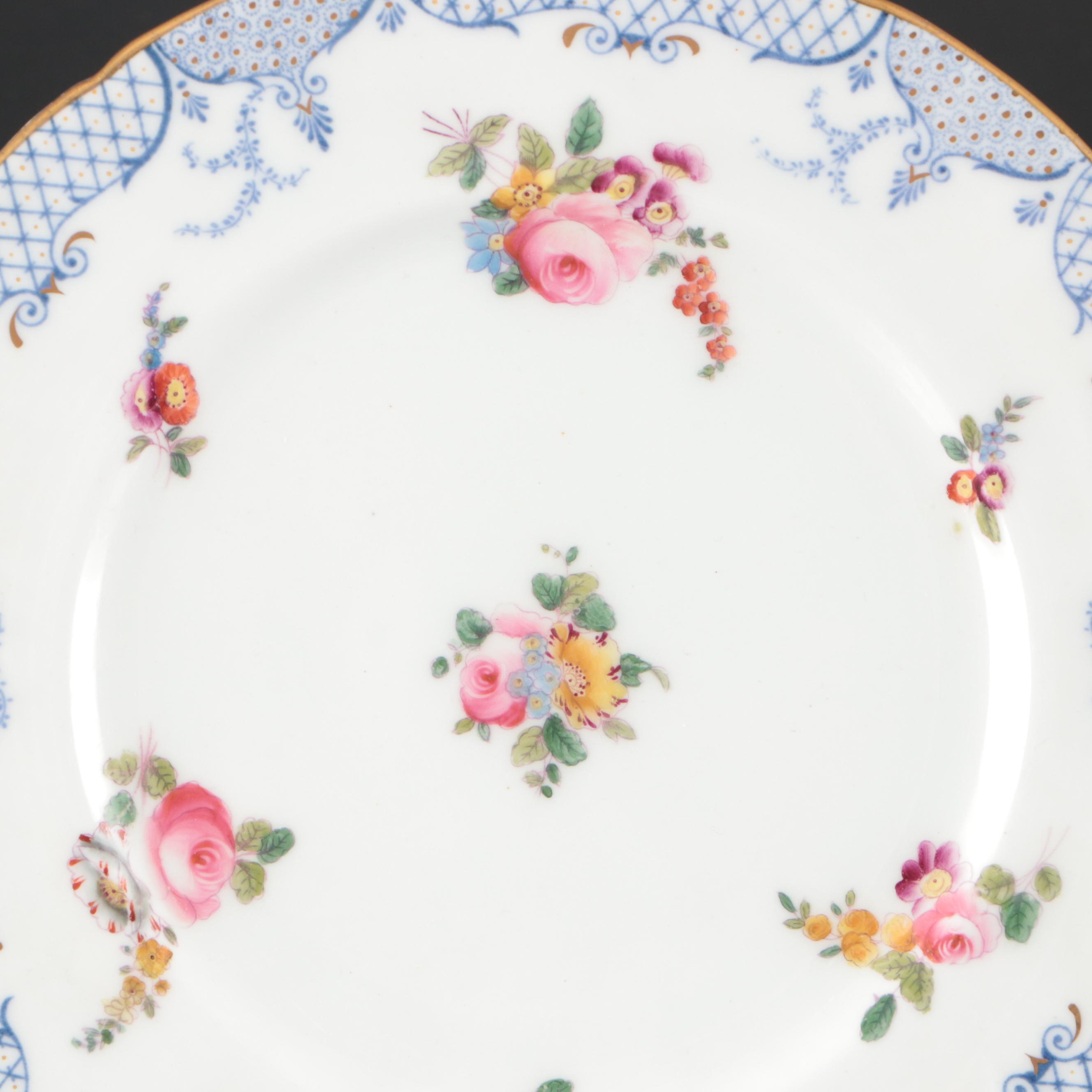 Coalport Floral Gilt Rim Bone China Plates with Cups and Saucers