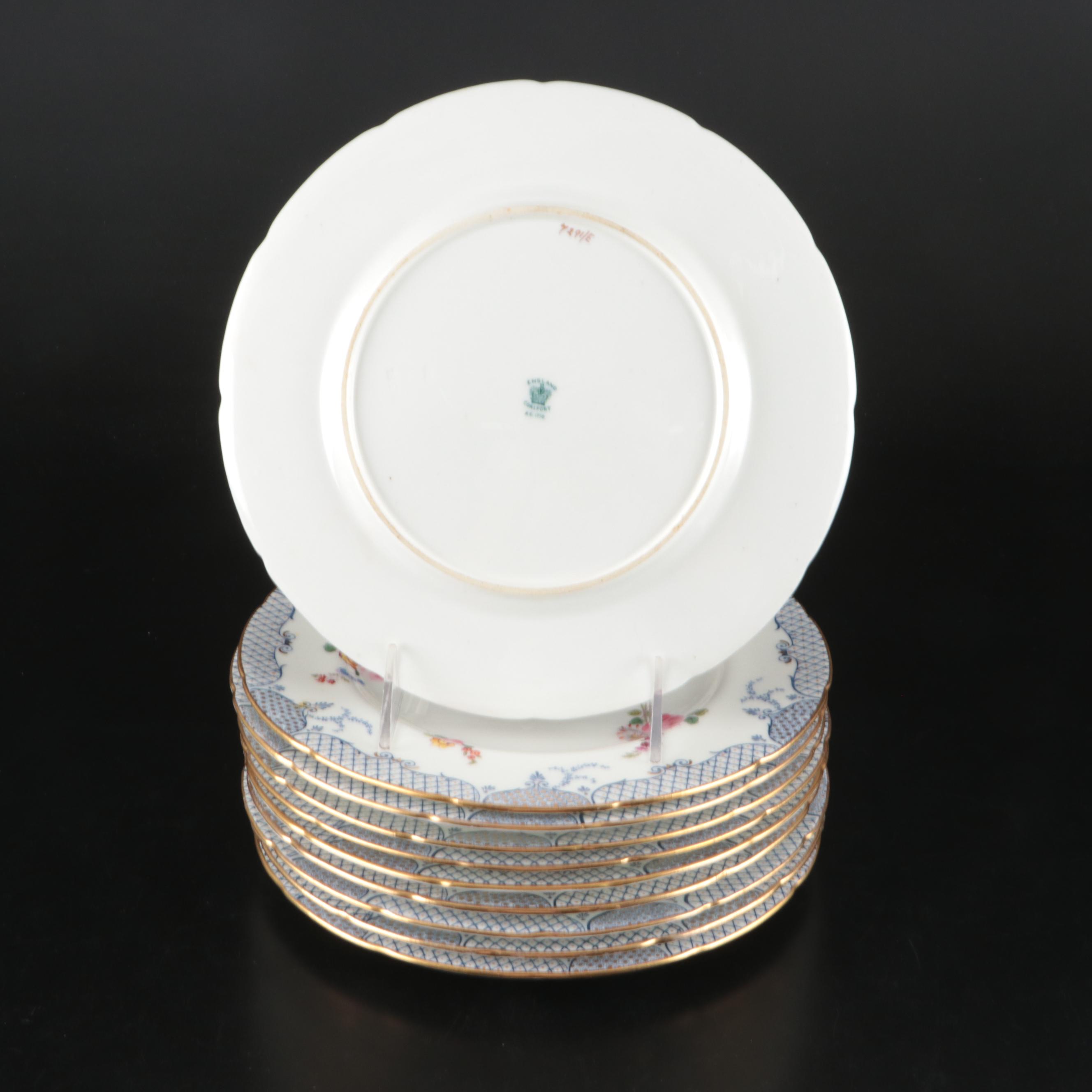 Coalport Floral Gilt Rim Bone China Plates with Cups and Saucers