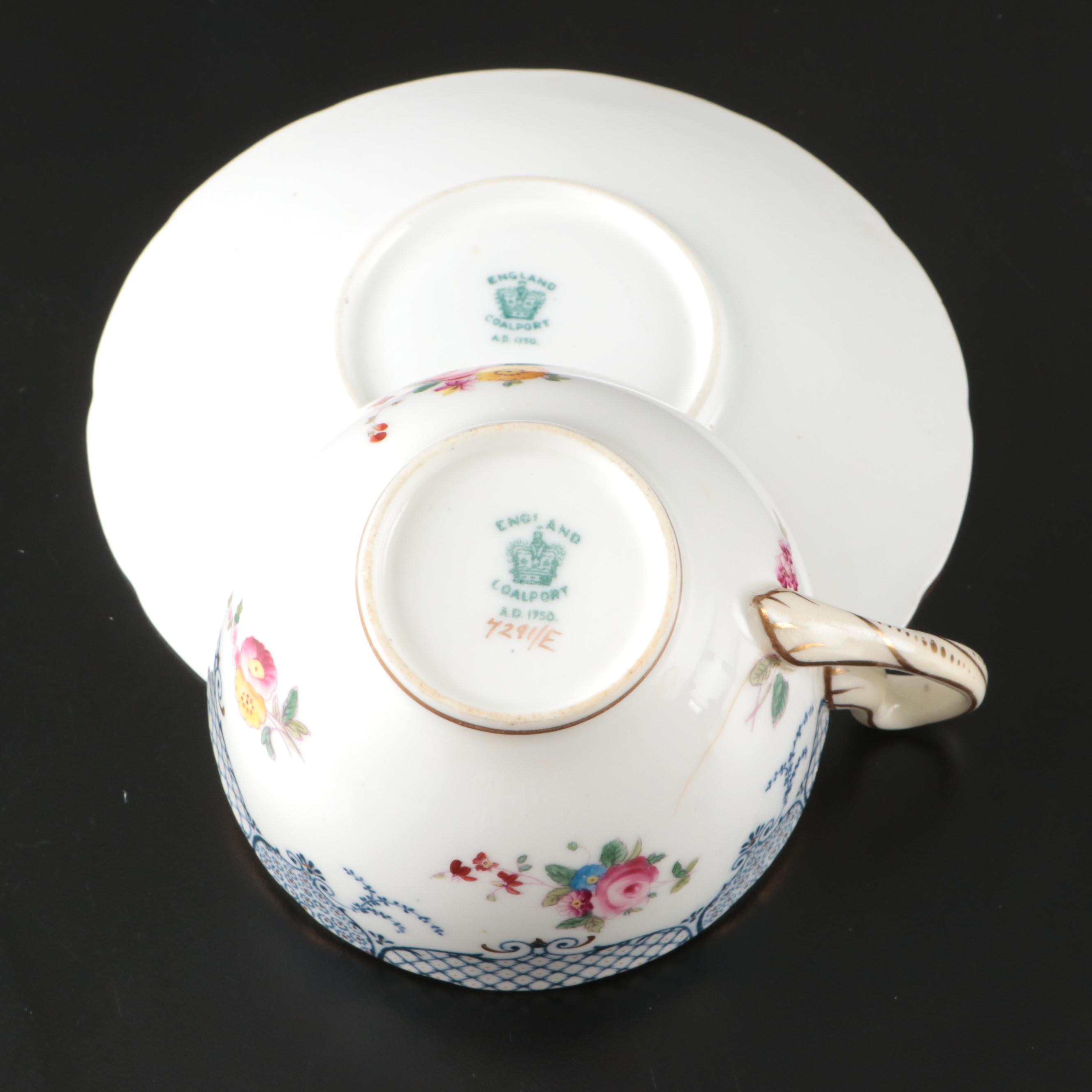 Coalport Floral Gilt Rim Bone China Plates with Cups and Saucers