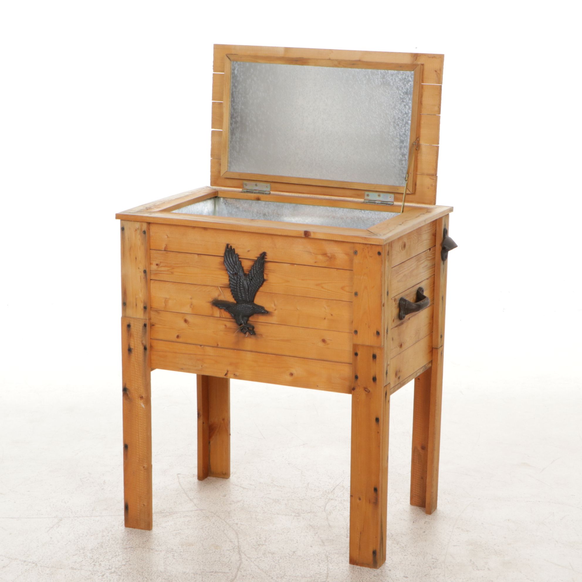 Wooden Patio Beverage Cooler with Bird Motif