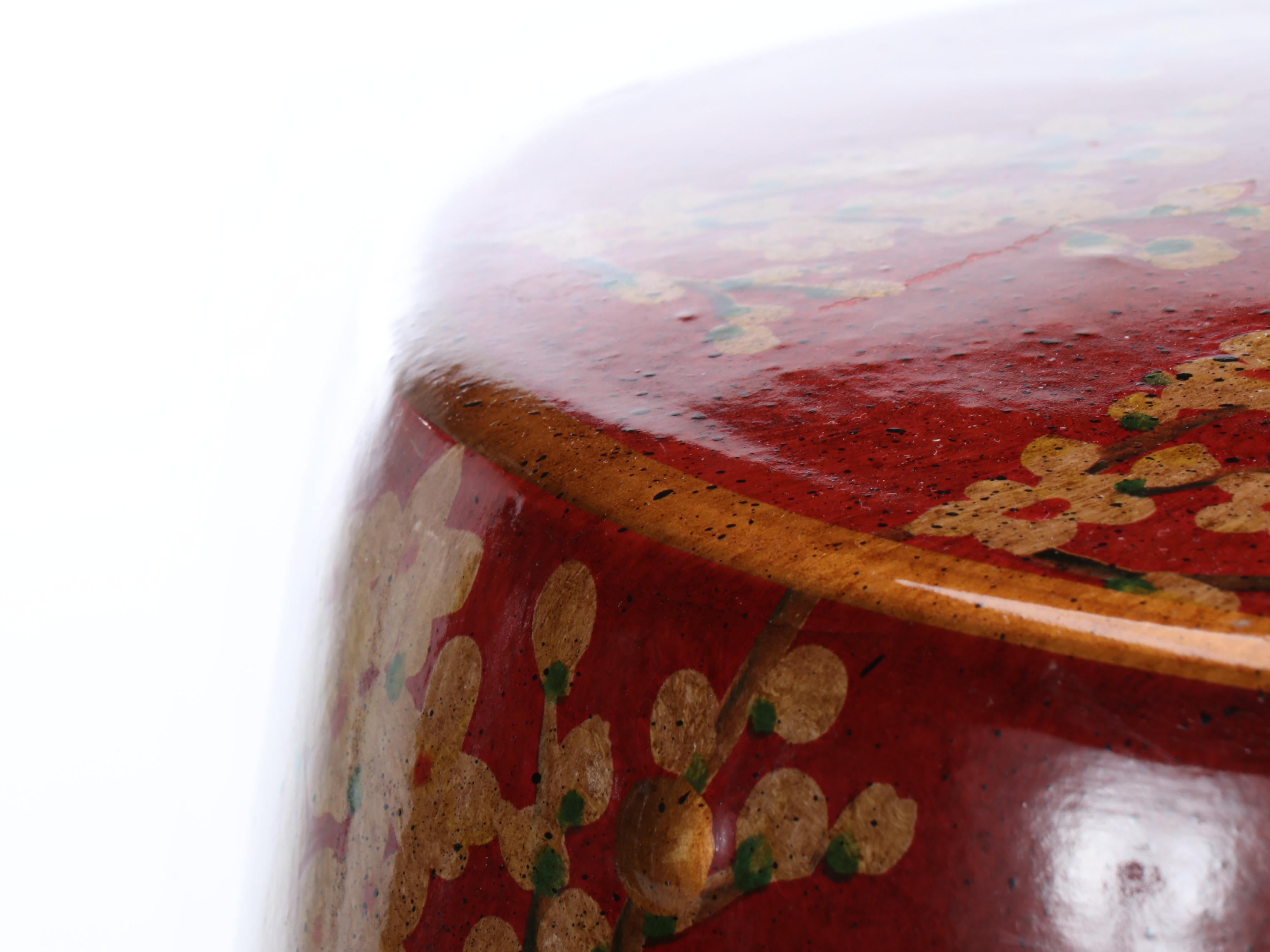 Chinese Sang de Boeuf Porcelain Garden Stool with Painted Blossoms