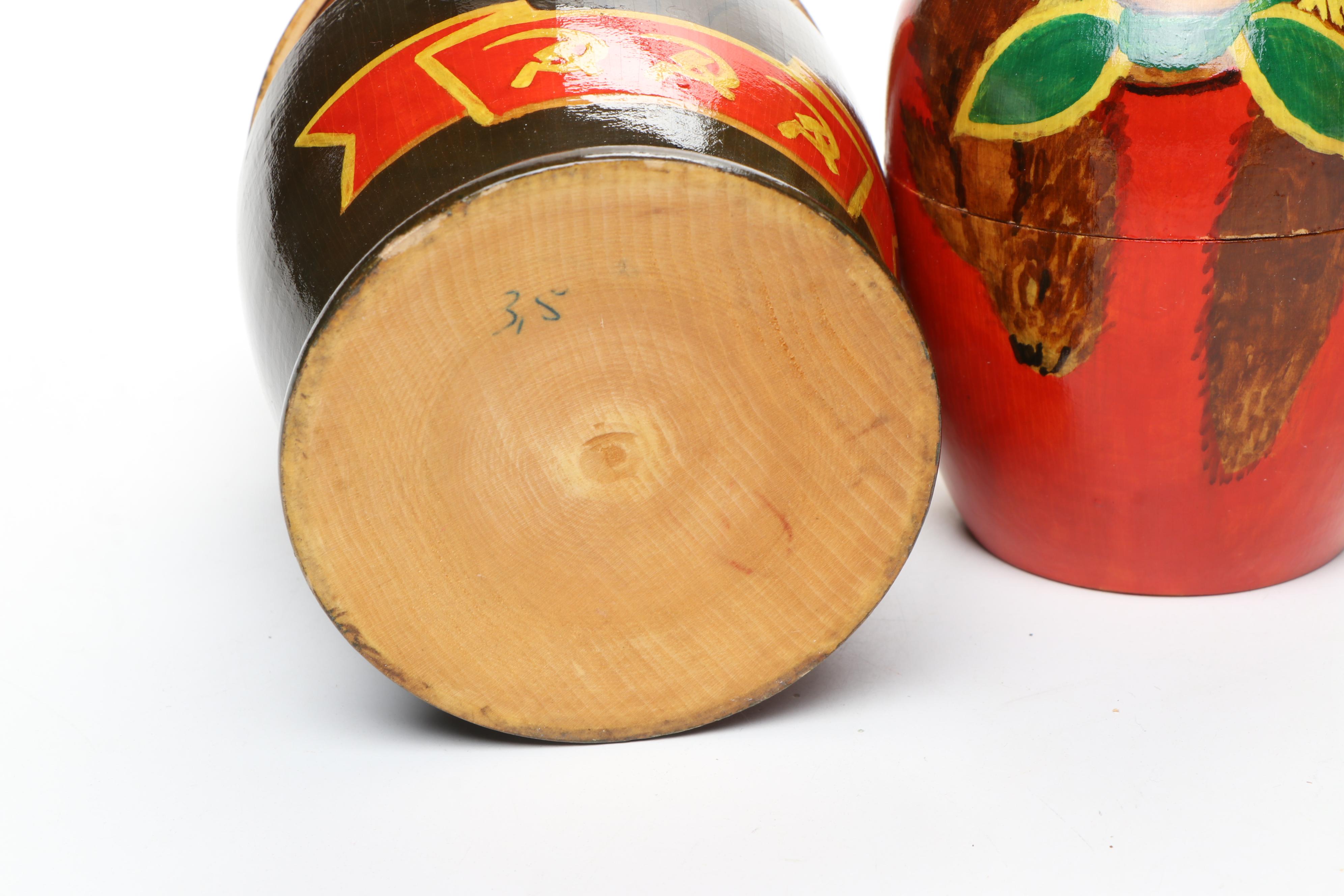 Russian Politicians and Other Painted Wooden Matryoshka Dolls